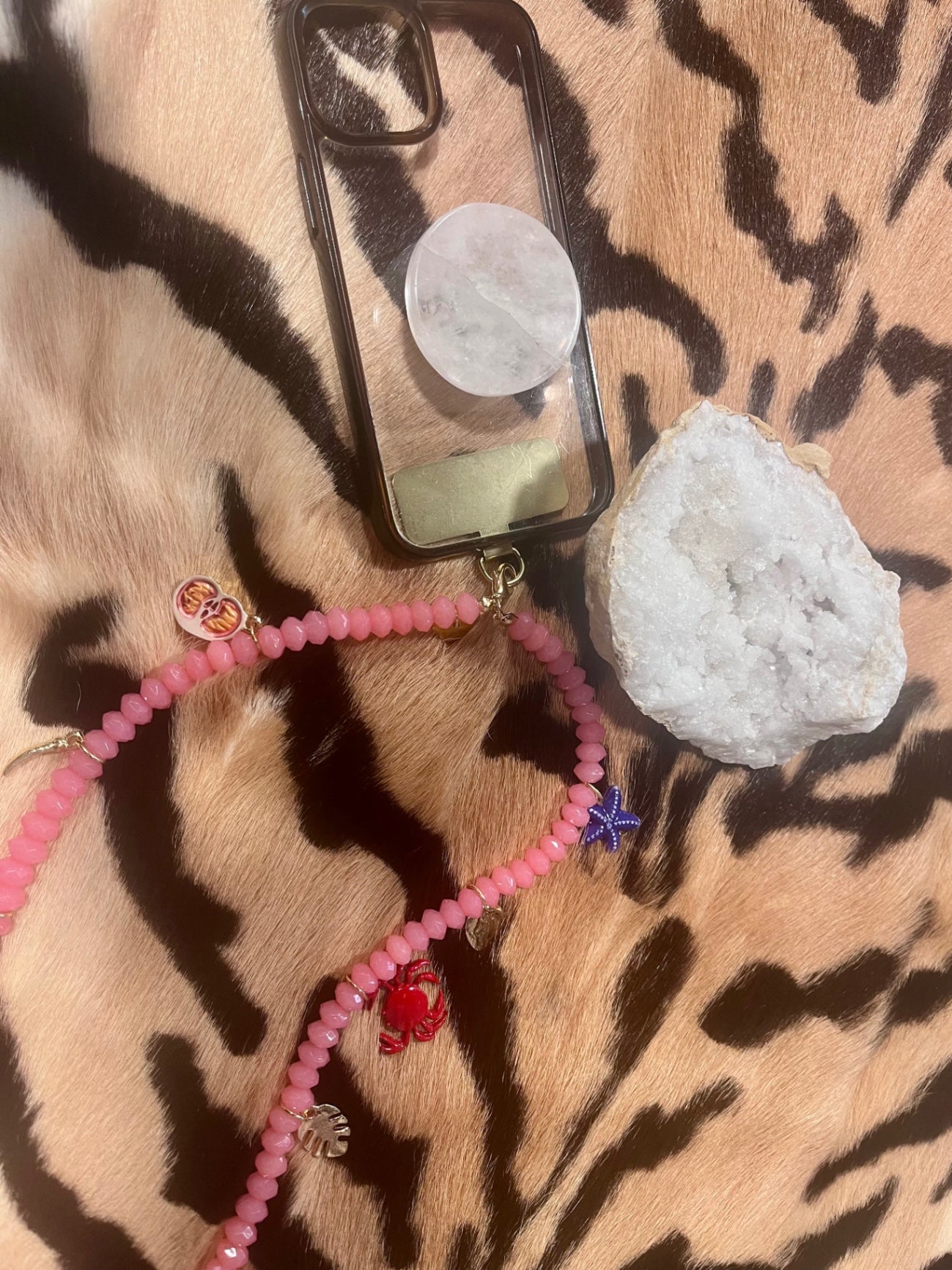 Coral Crush Beaded Phone Lanyard – Ocean Charm Edition
