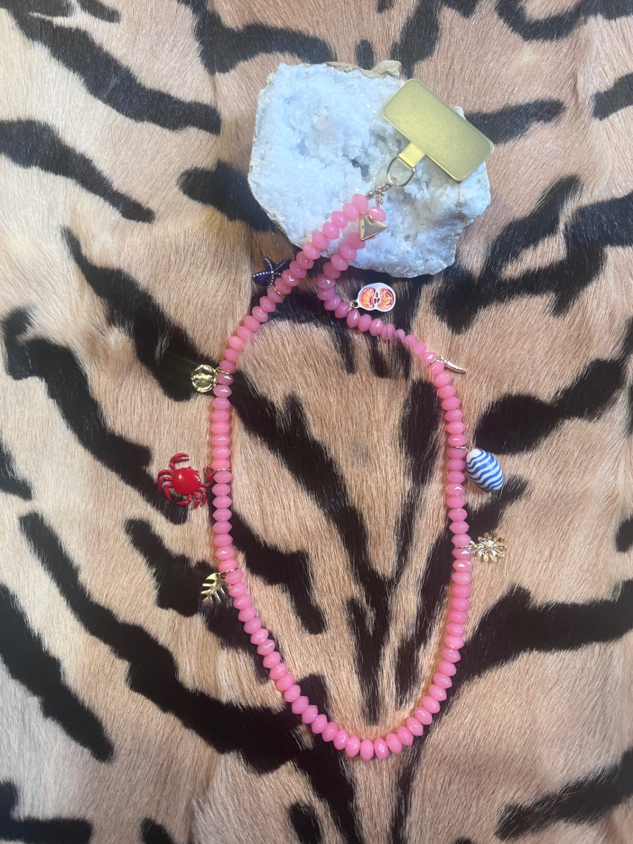 Coral Crush Beaded Phone Lanyard – Ocean Charm Edition