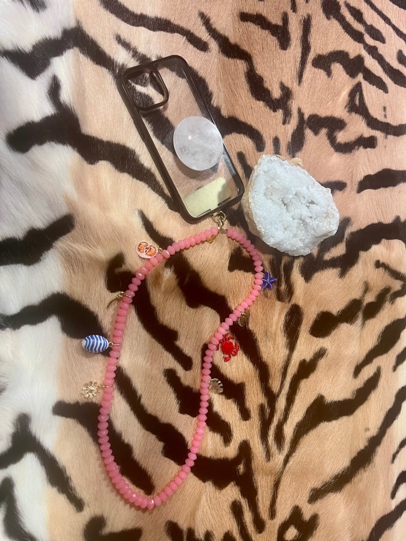 Coral Crush Beaded Phone Lanyard – Ocean Charm Edition