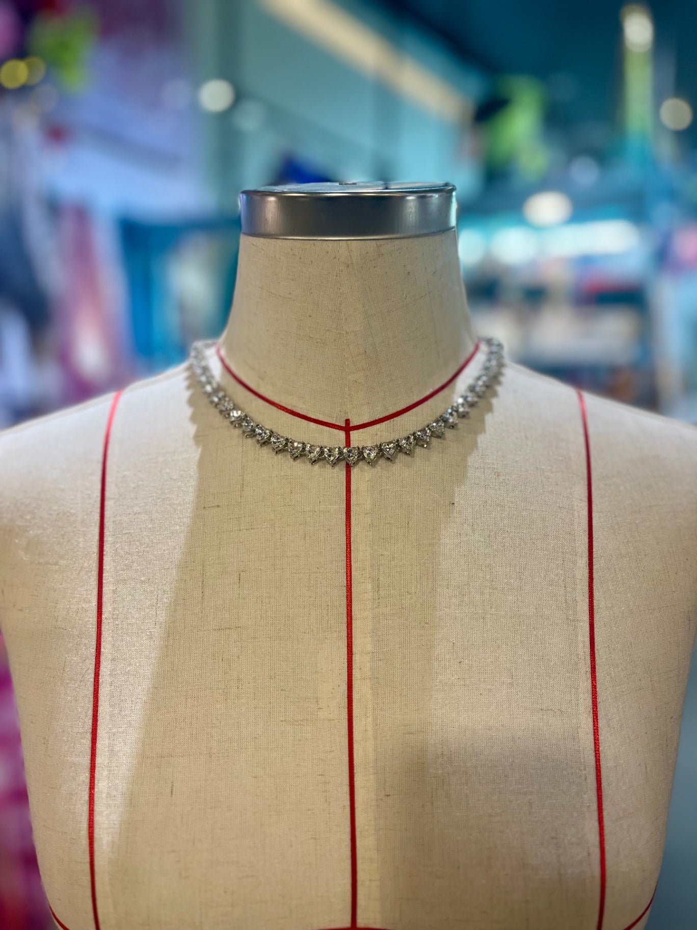 Moonlit Heart Tide Choker – Stainless Steel & Zirconia Crystal