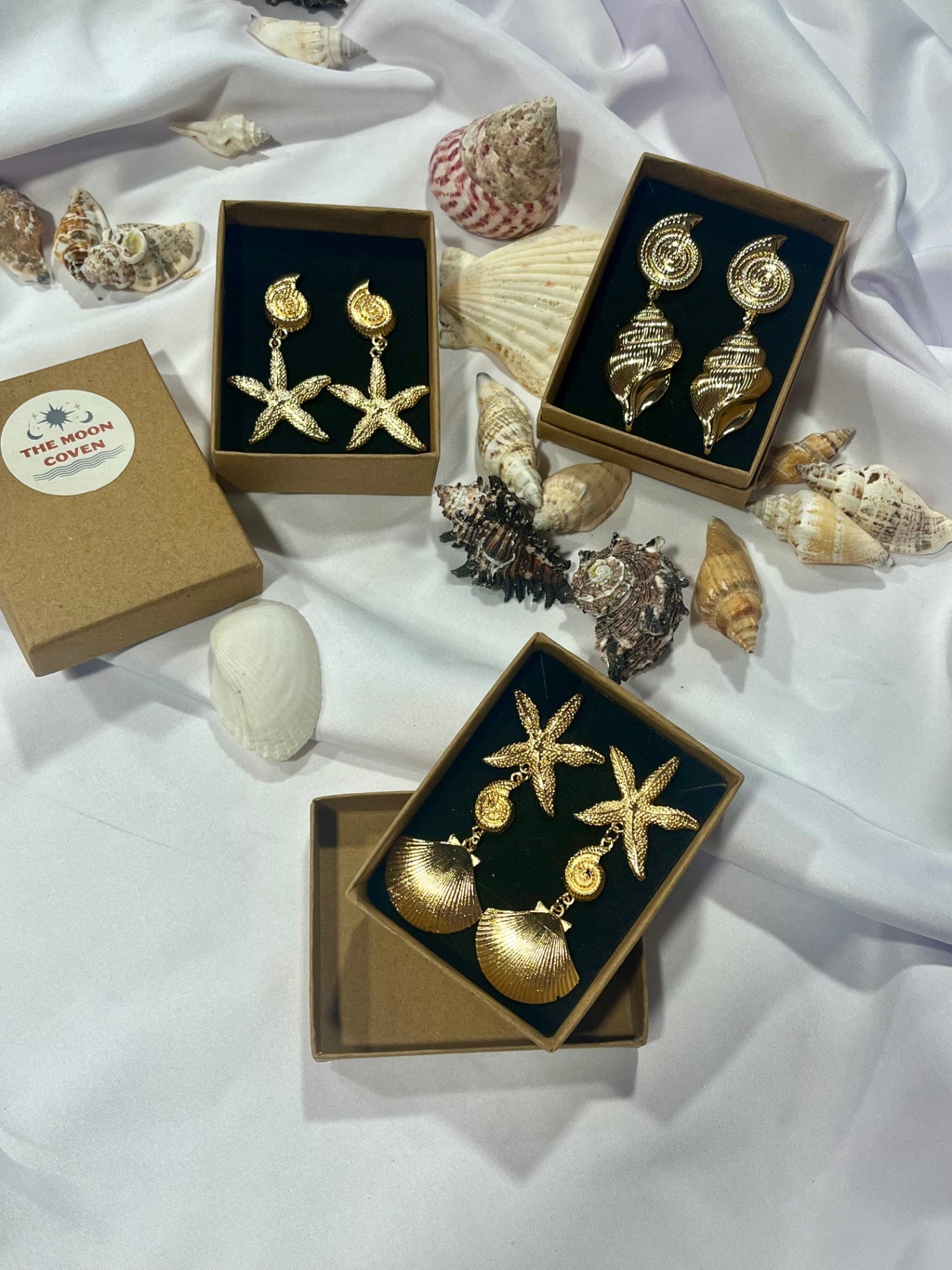 Goddess of the Tides – Triple Shell Drop Earrings