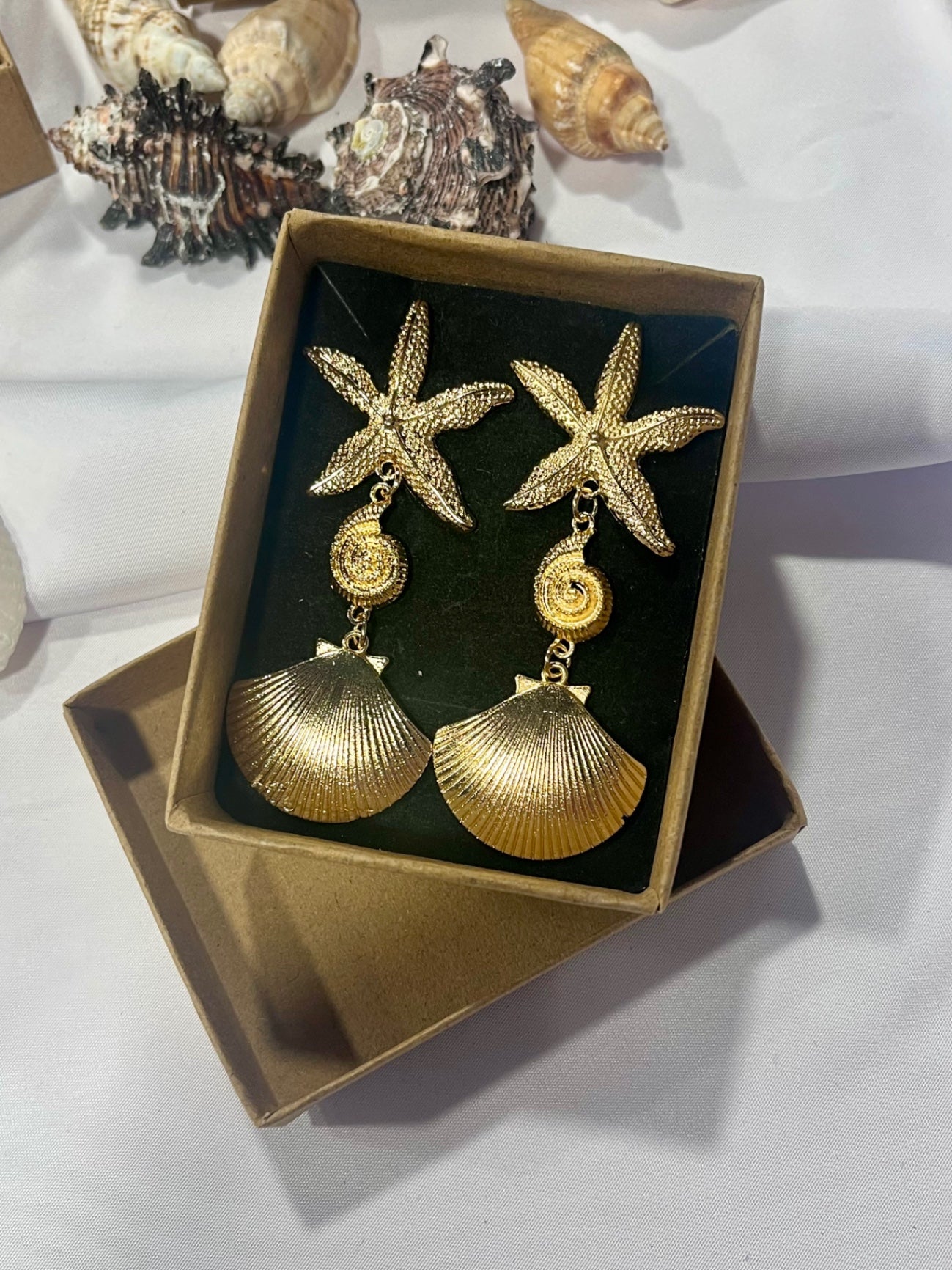 Goddess of the Tides – Triple Shell Drop Earrings