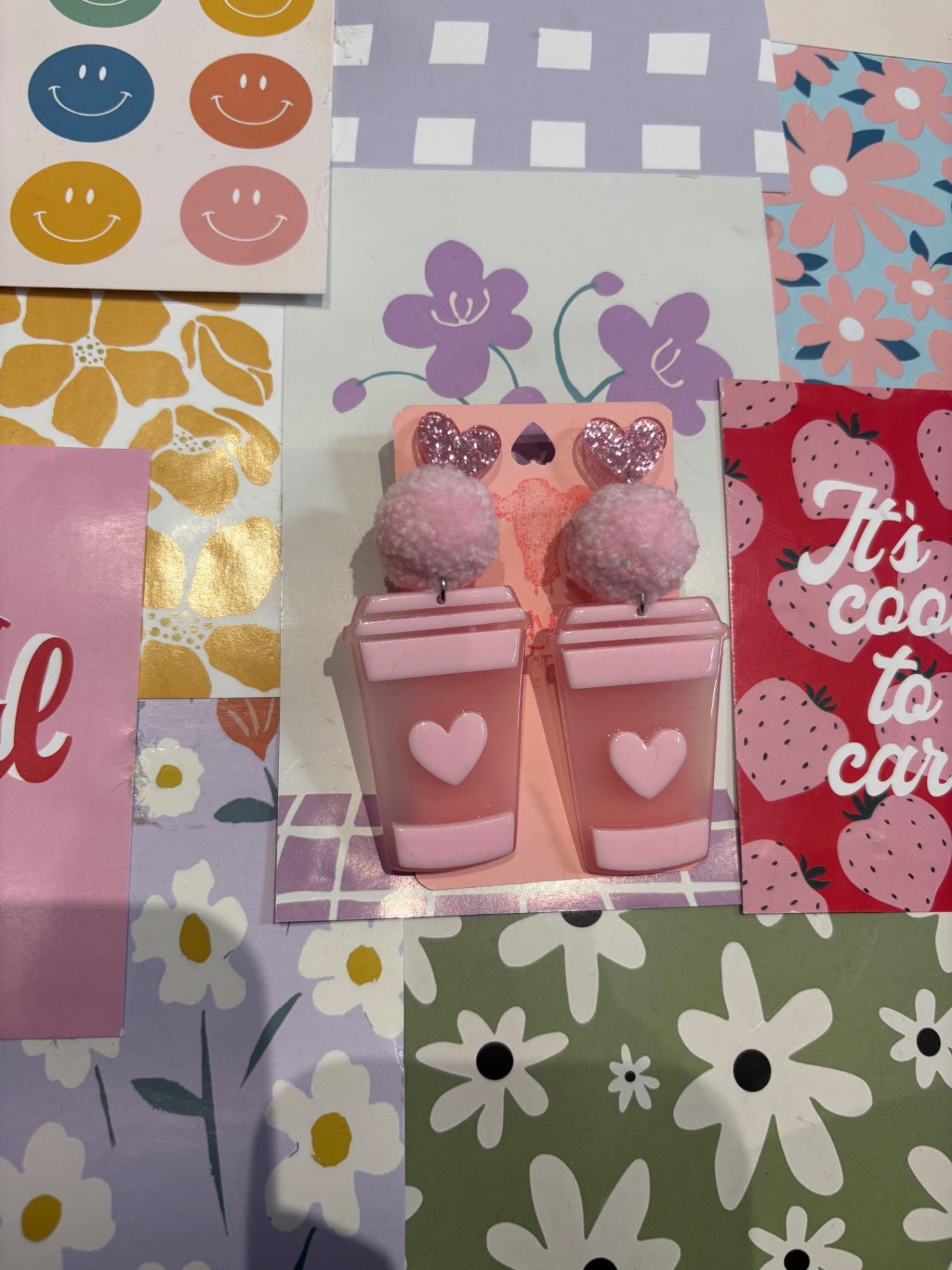 Pink Coffee Stack Earrings