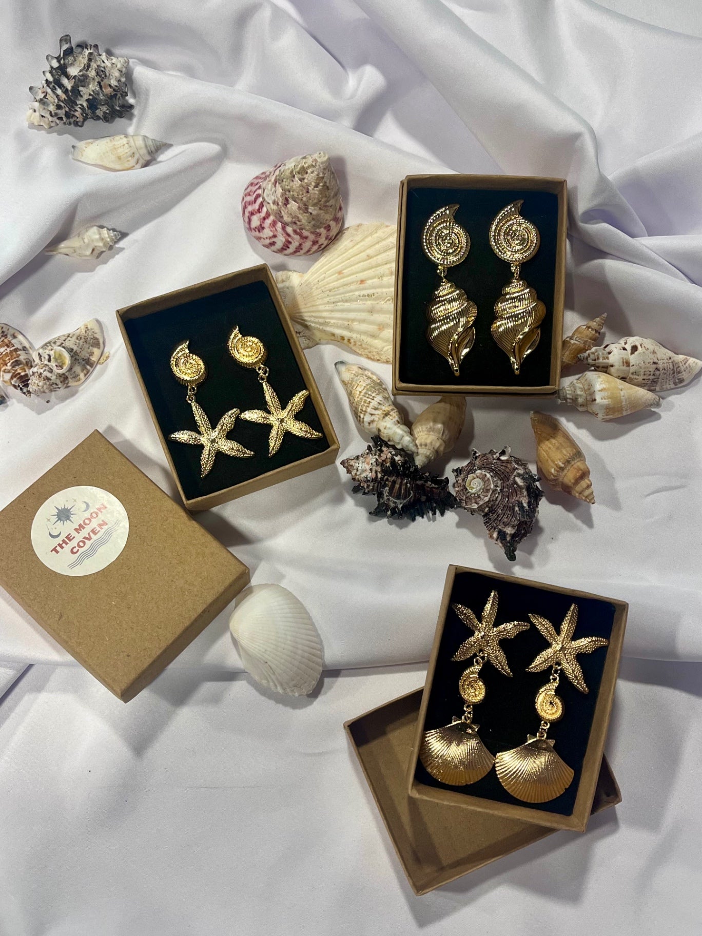 Goddess of the Tides – Triple Shell Drop Earrings