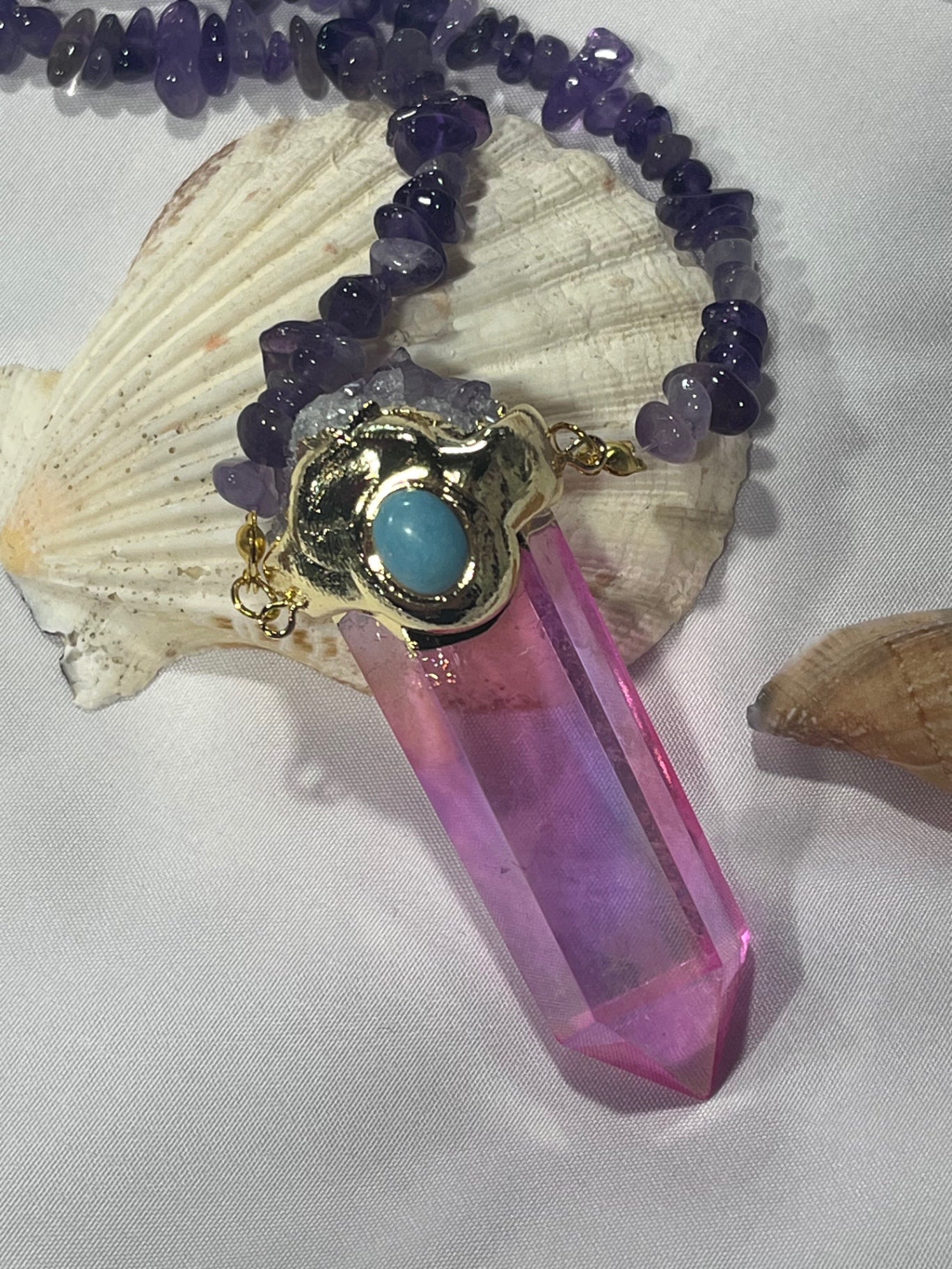 Heart Portal Amulet – Bali Edition | Pink Aura Quartz & Amethyst Necklace