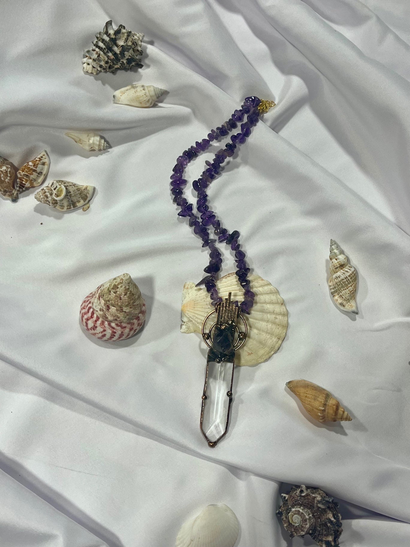 Temple Guardian Necklace – Bali Edition | Amethyst & Glass Talisman