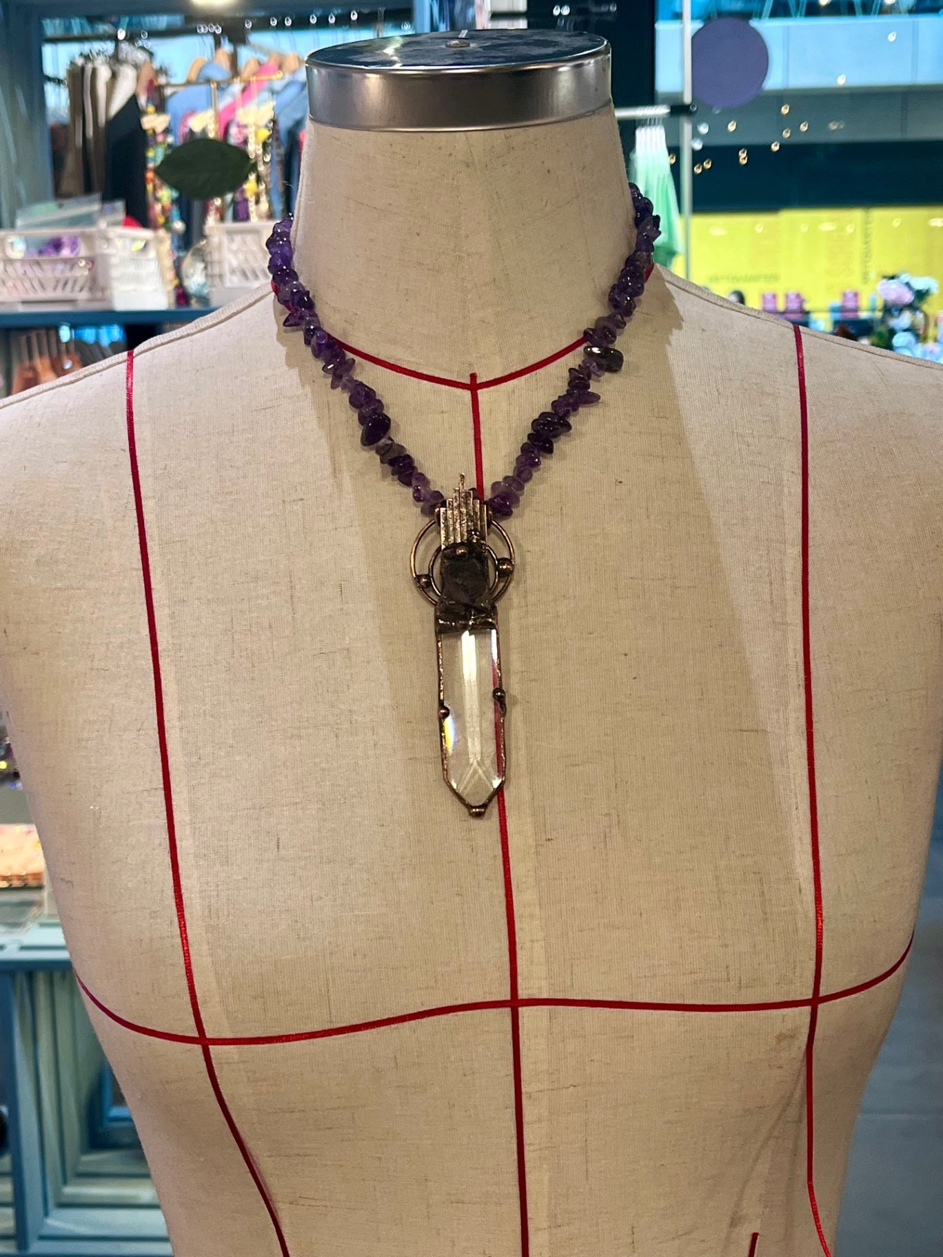 Temple Guardian Necklace – Bali Edition | Amethyst & Glass Talisman