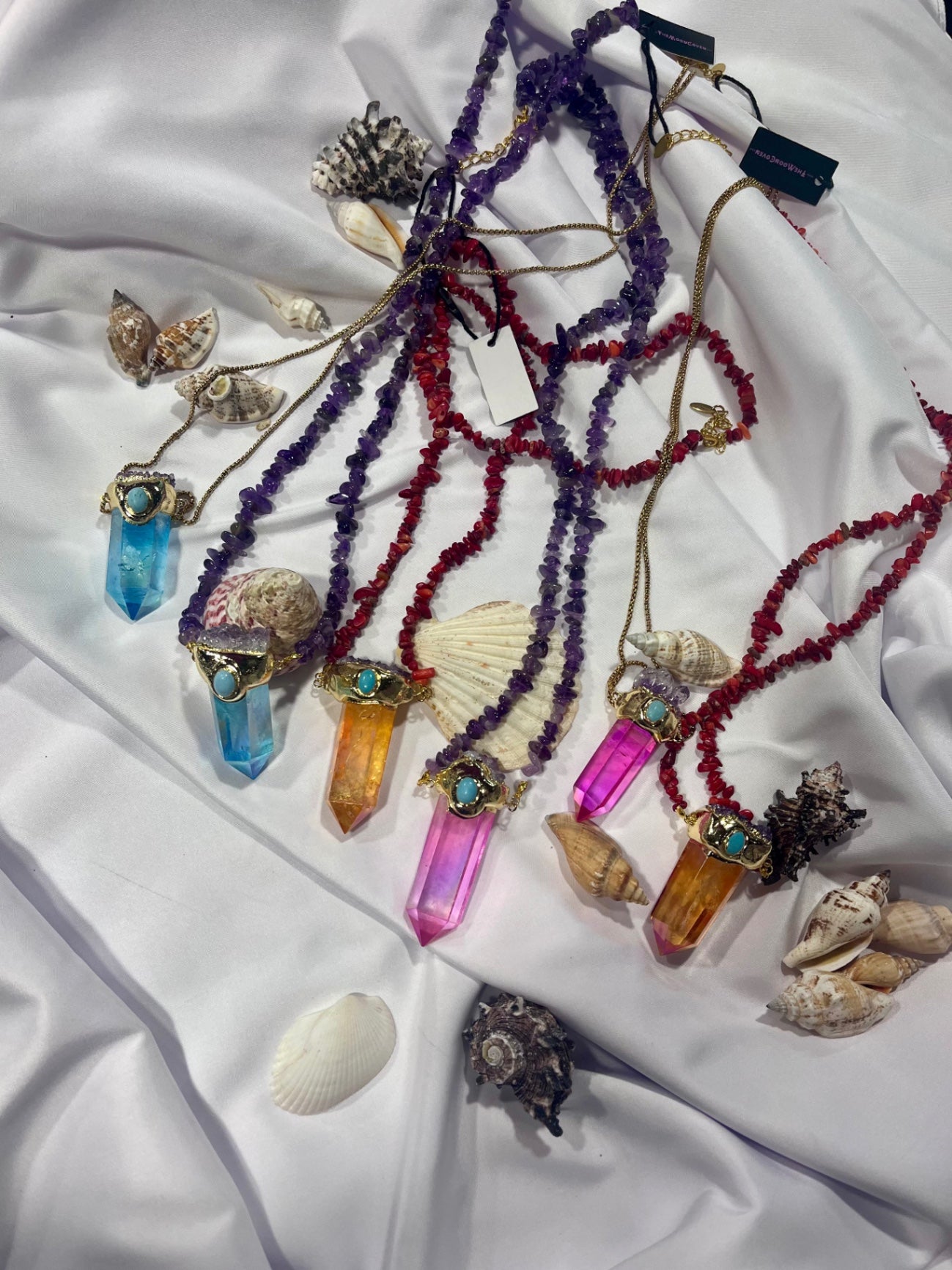 Solar Flame Amulet – Bali Edition | Aura Quartz, Amethyst & Red Coral Necklace