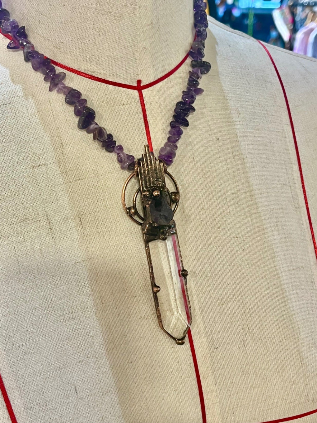 Temple Guardian Necklace – Bali Edition | Amethyst & Glass Talisman