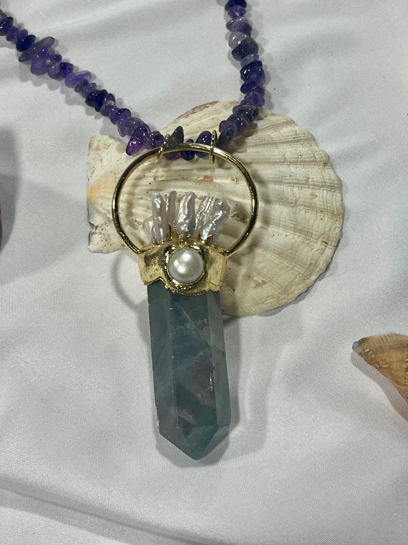 Ocean Priestess Necklace – Bali Edition | Fluorite, Pearl & Coral Talisman
