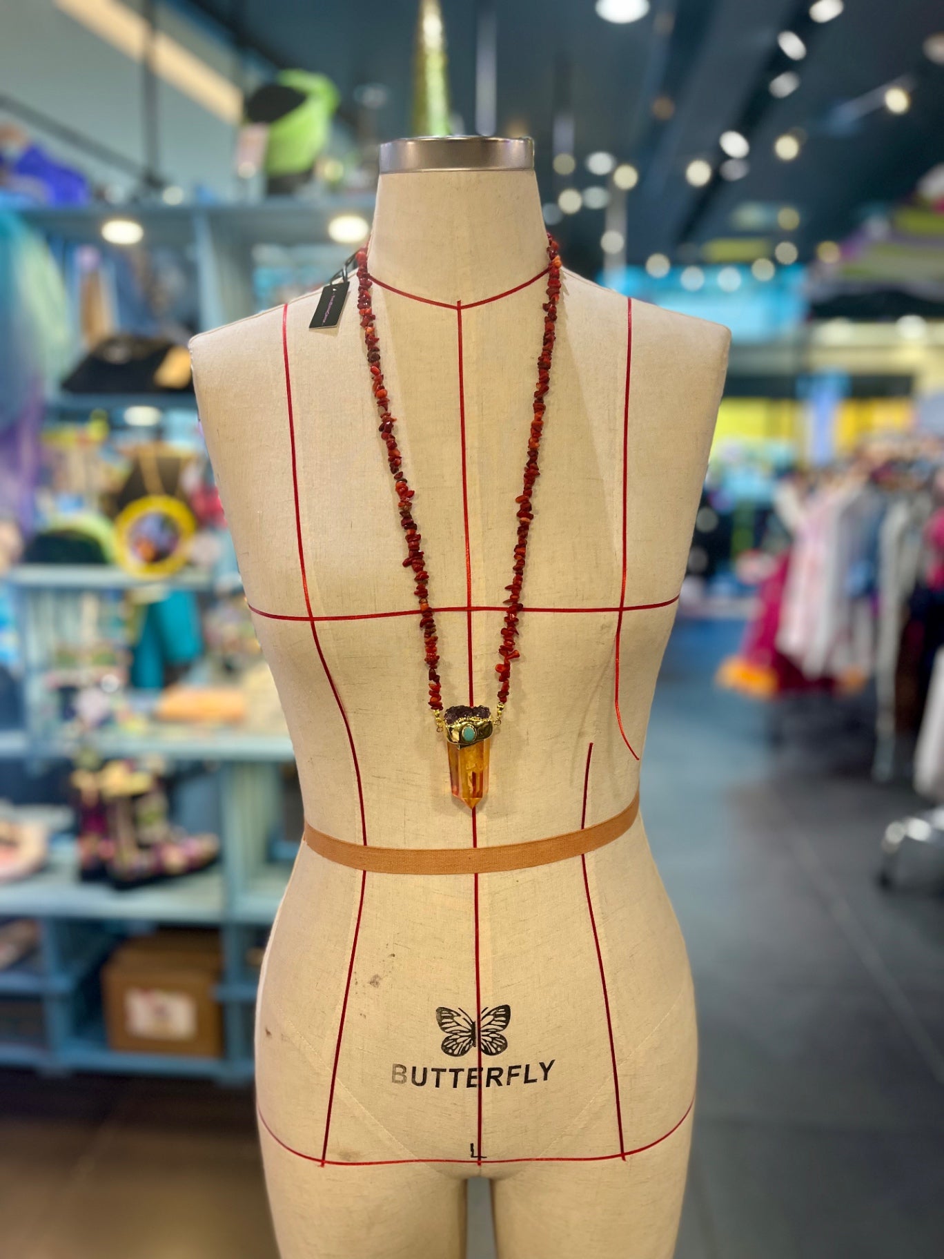 Solar Flame Amulet – Bali Edition | Aura Quartz, Amethyst & Red Coral Necklace