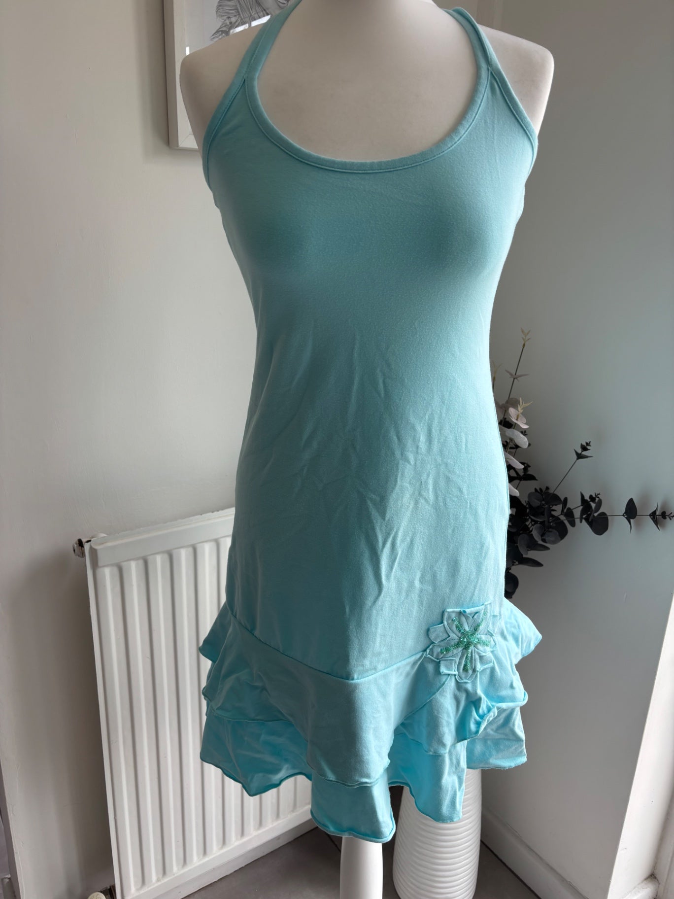 Blue dress with straps and flower size 12