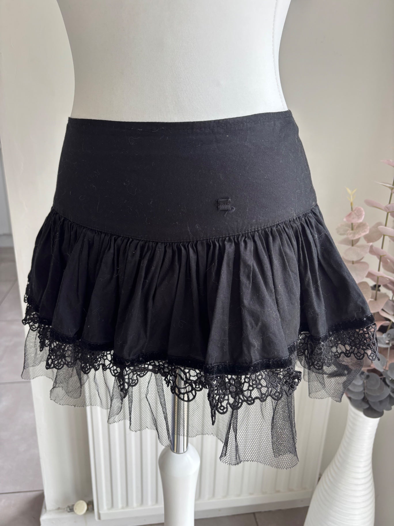Black mini skirt with mesh and lace trim size XS