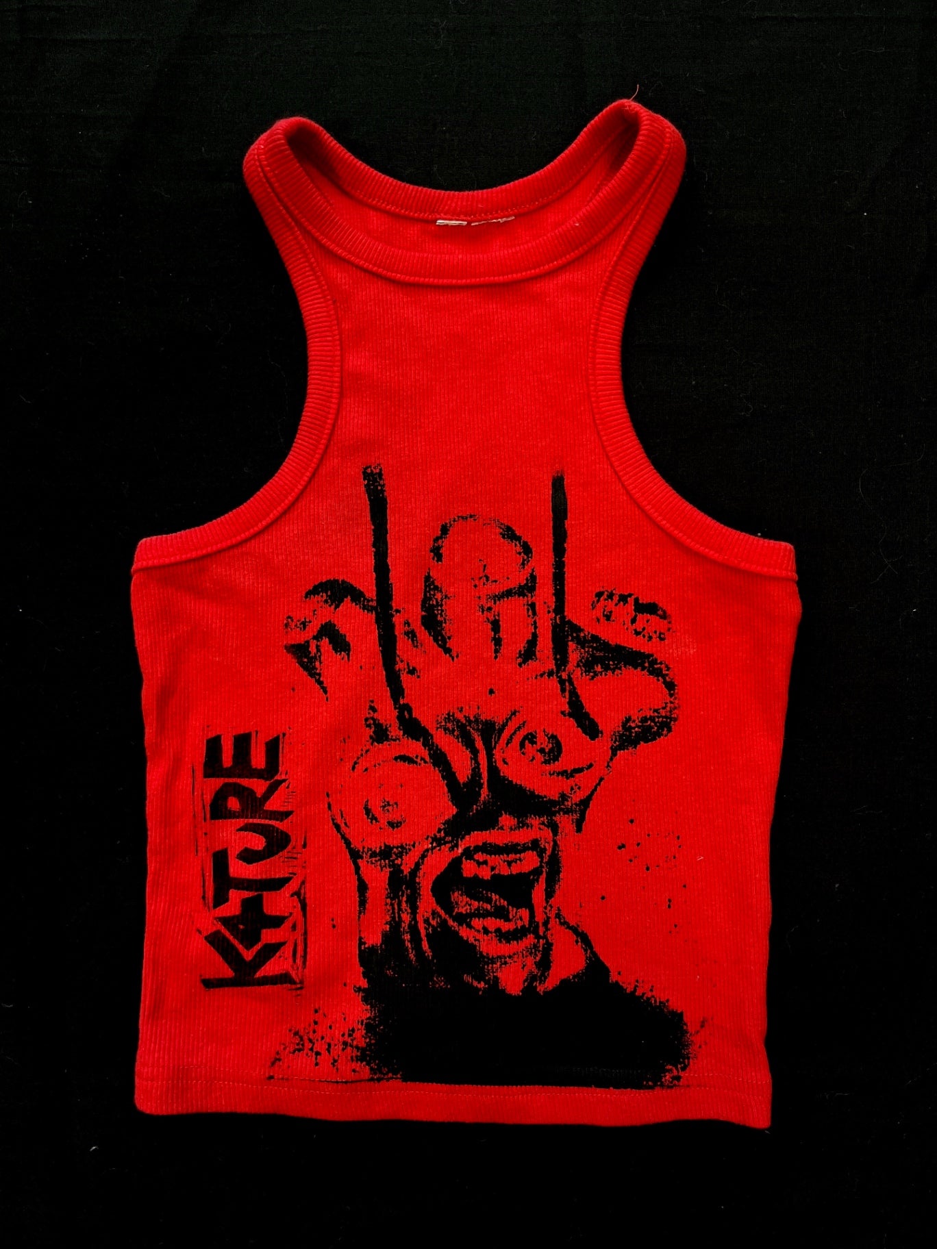 K4TURE ‘stop staring at my breasts!’ red racer crop top