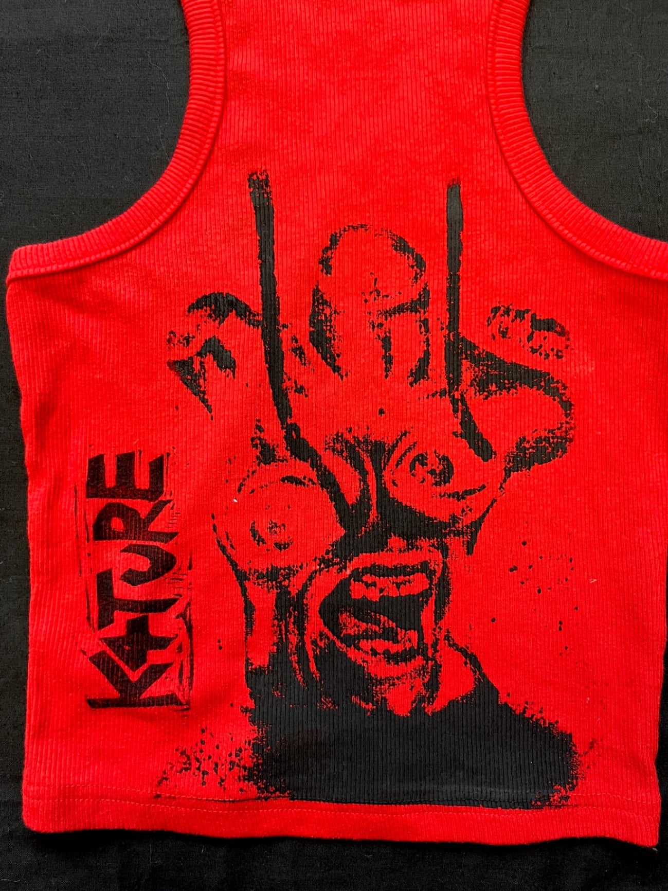 K4TURE ‘stop staring at my breasts!’ red racer crop top