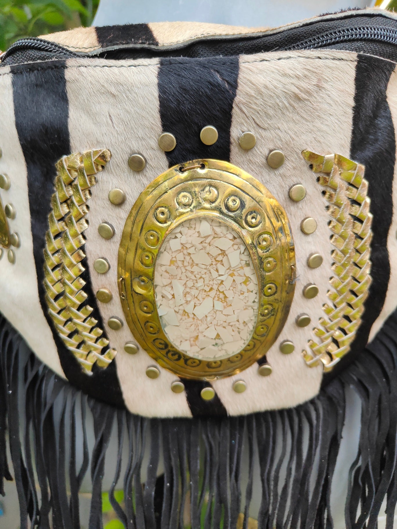 Dolly - Zebra suede fringe bum bag / cross body