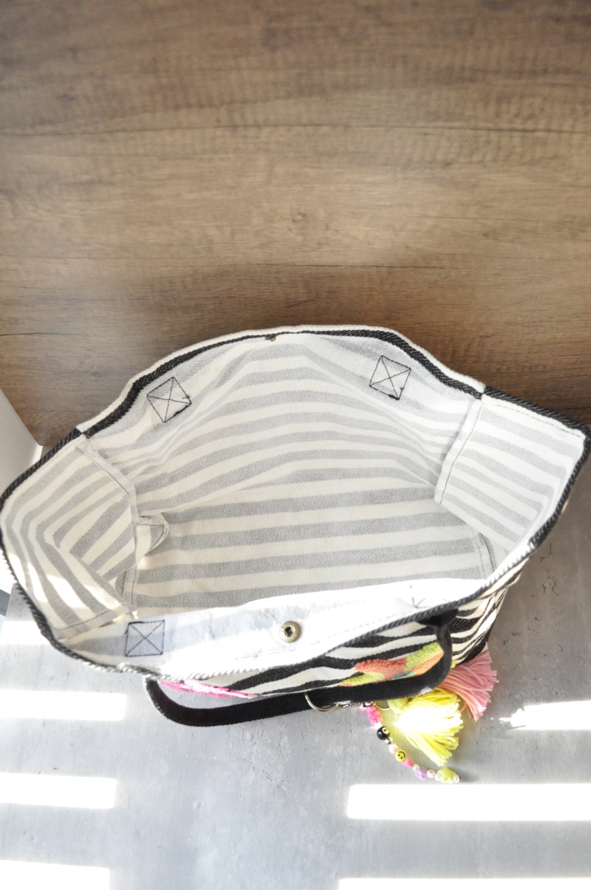 Colourful Striped Tufted Bag