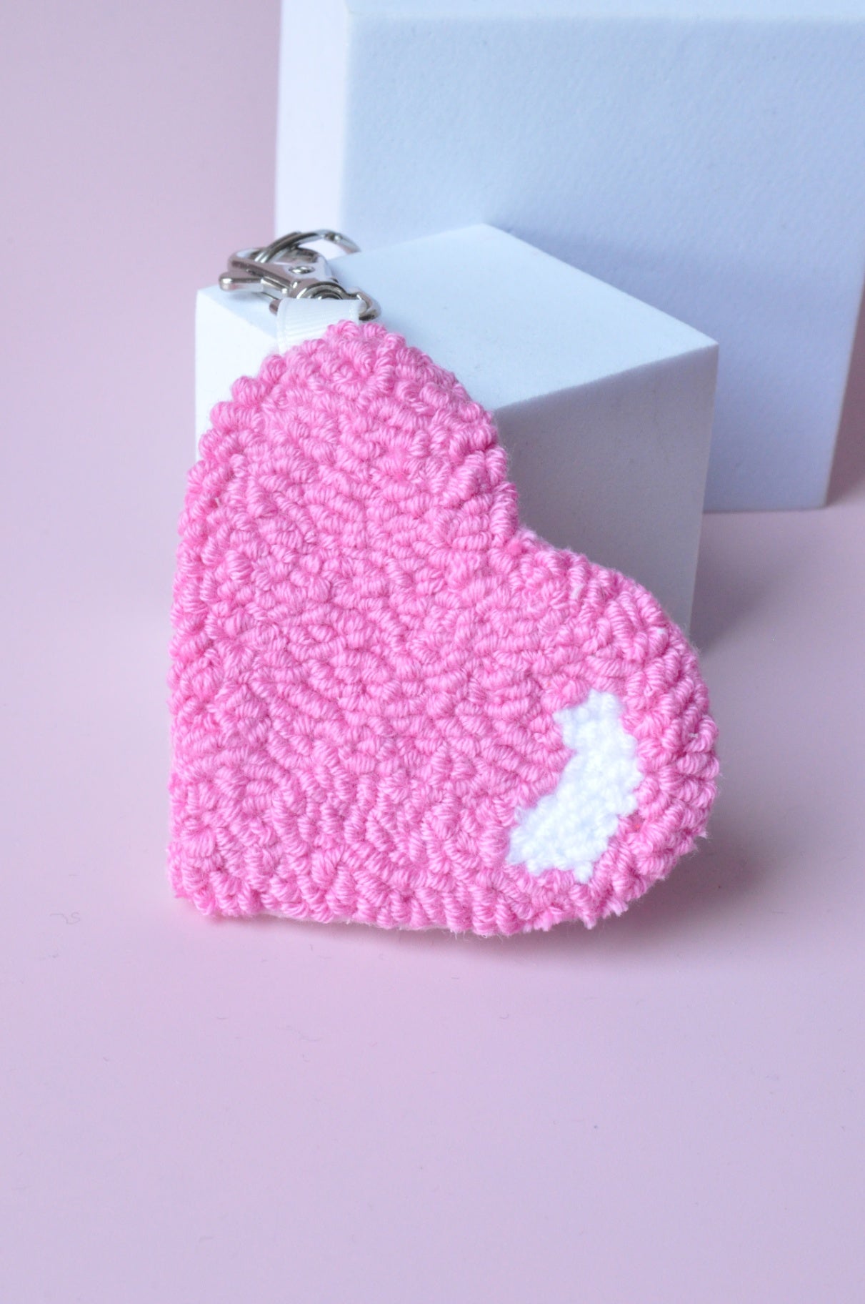 Pink Heart Tufted Keychain