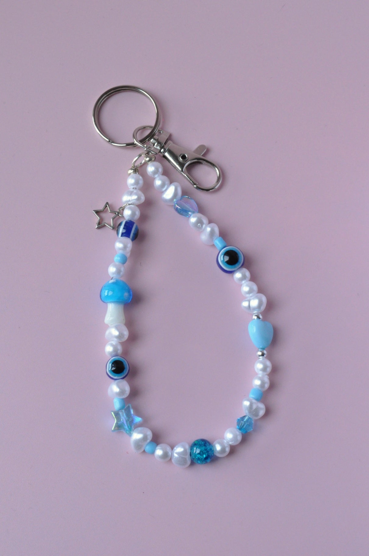 Blue Evil Eye & Mushroom Keychain