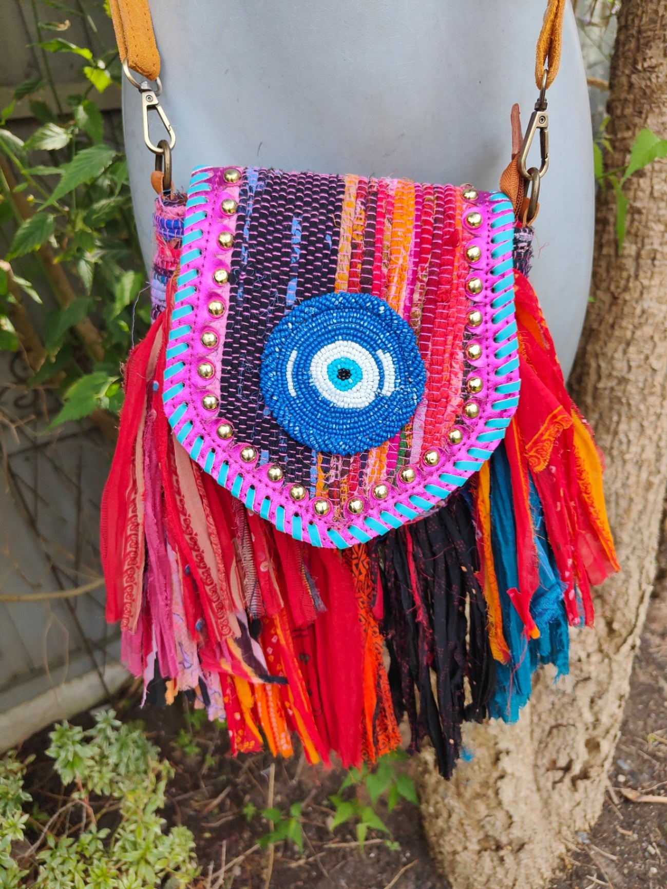Frill sari mini cross body bag -evil eye protection