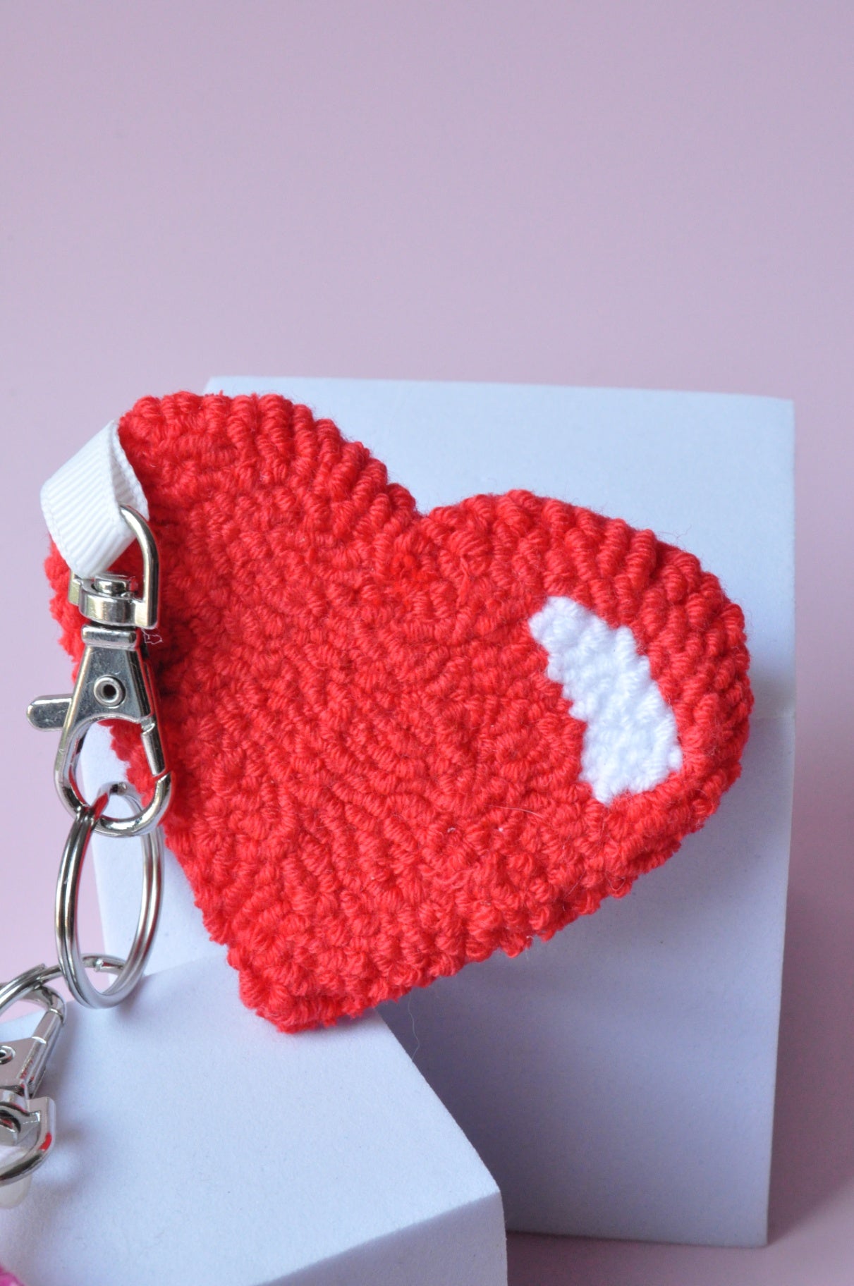 Red Heart Tufted Keychain