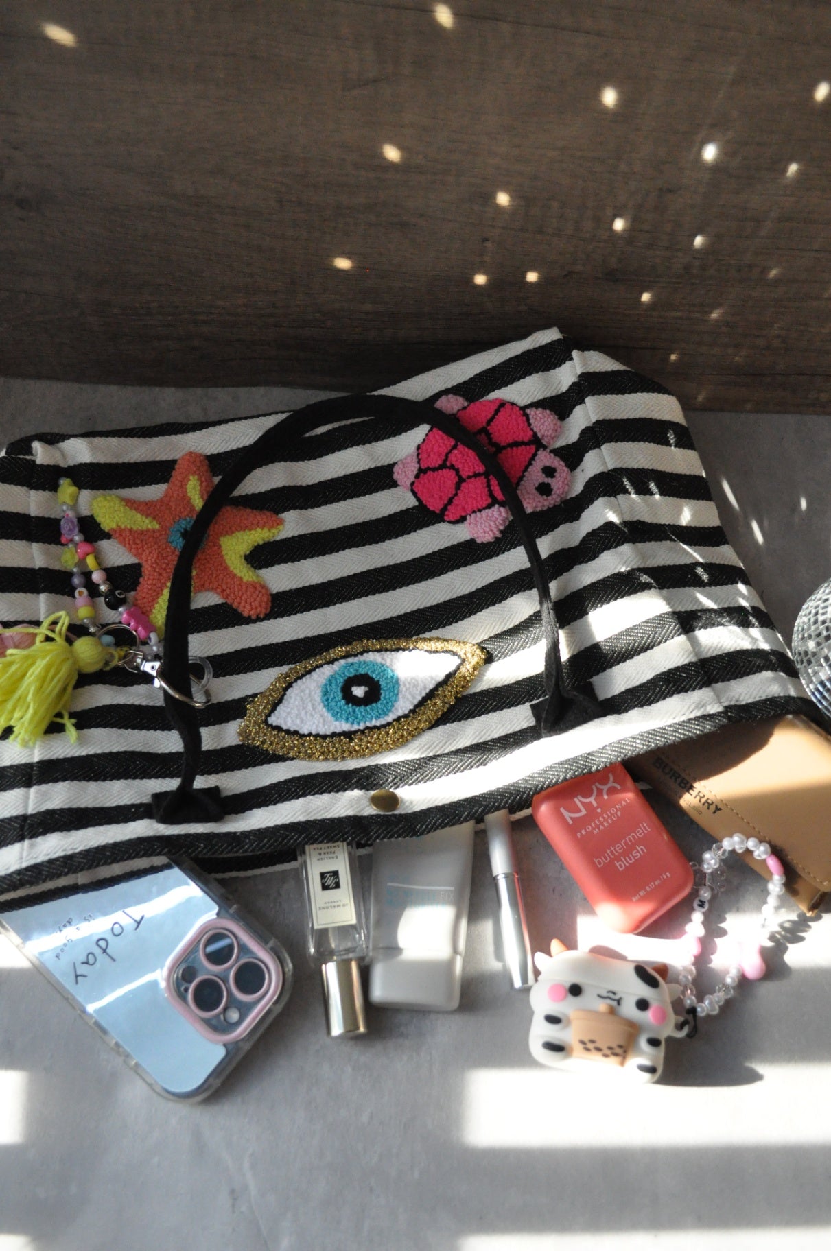 Colourful Striped Tufted Bag