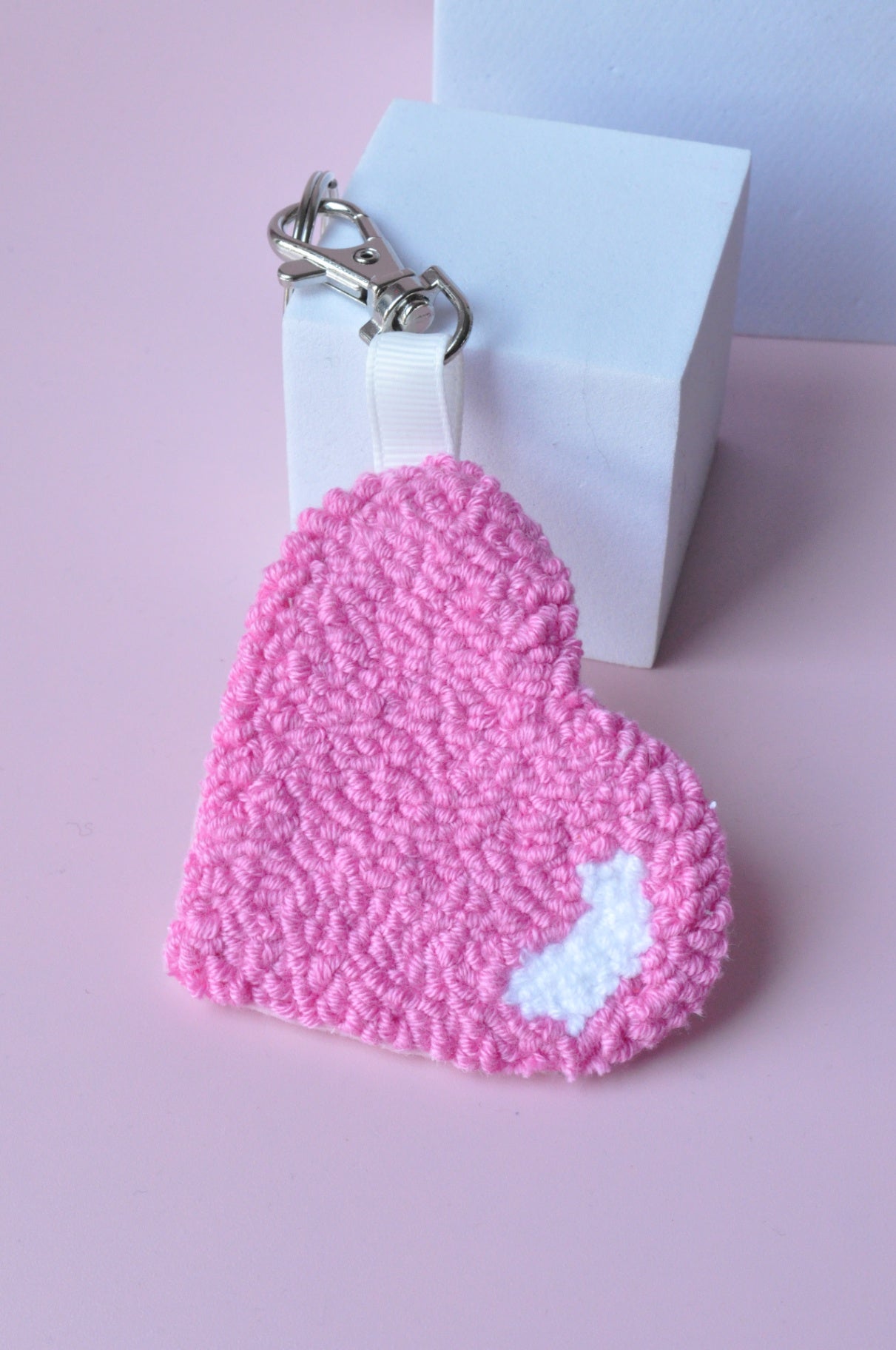 Pink Heart Tufted Keychain