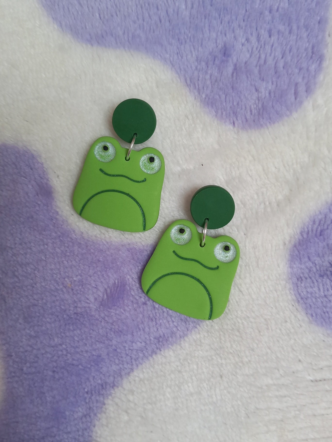 Cute frog polymer clay dangle earrings