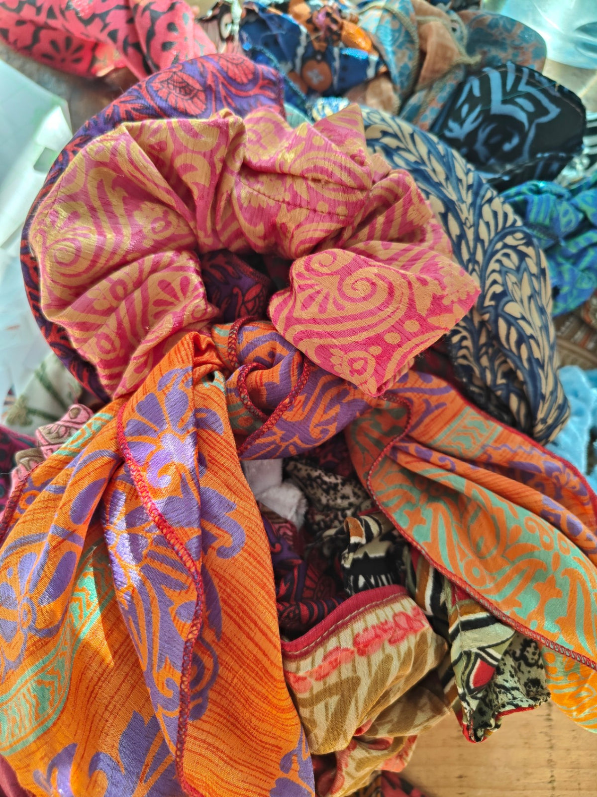Boho scrunchie made from recycled sari fabric