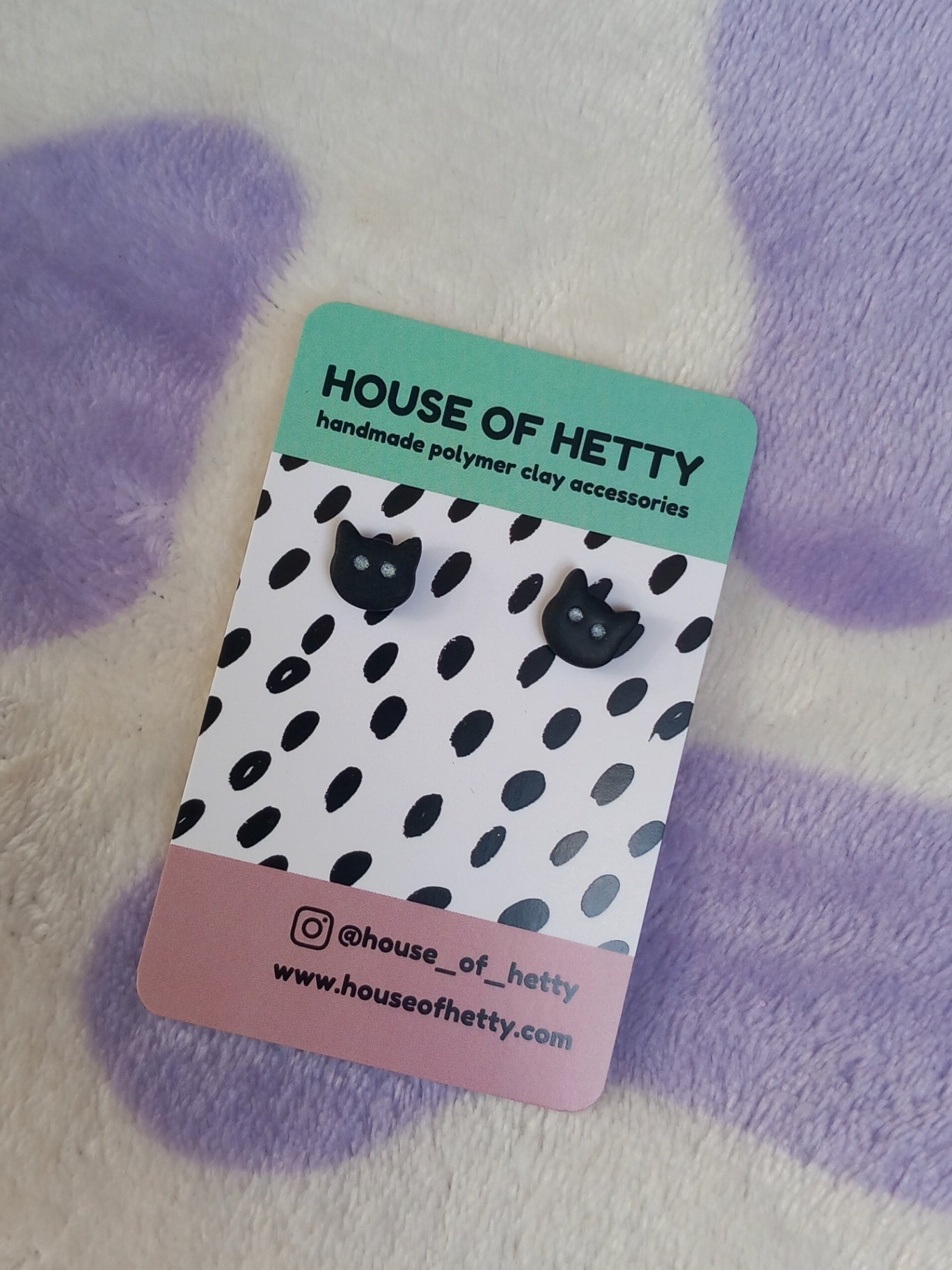 Black cat polymer clay stud earrings