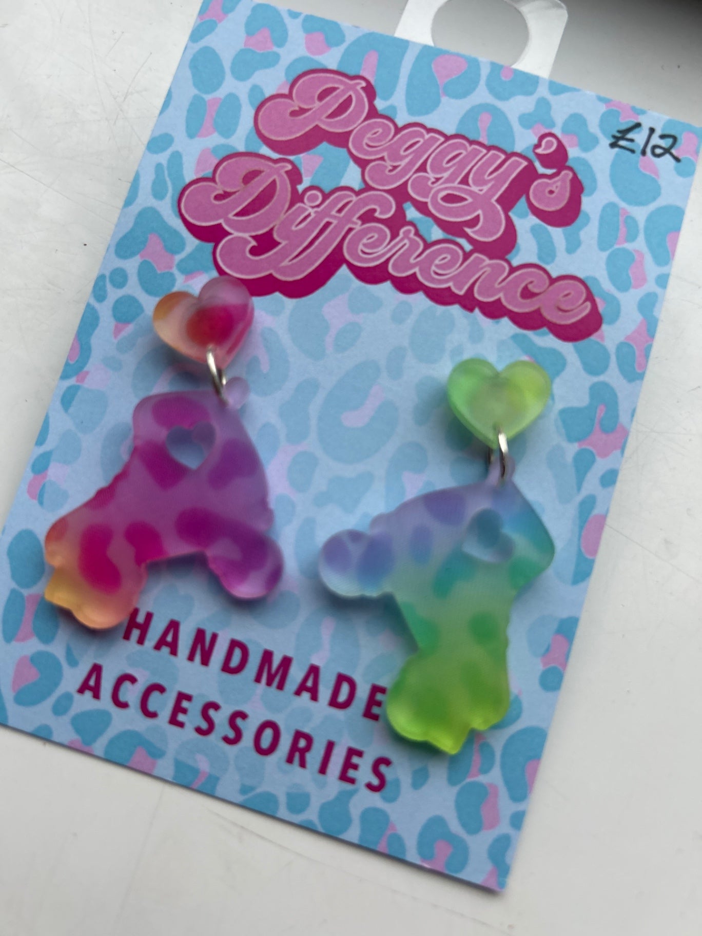 Roller skate pastel leopard earrings