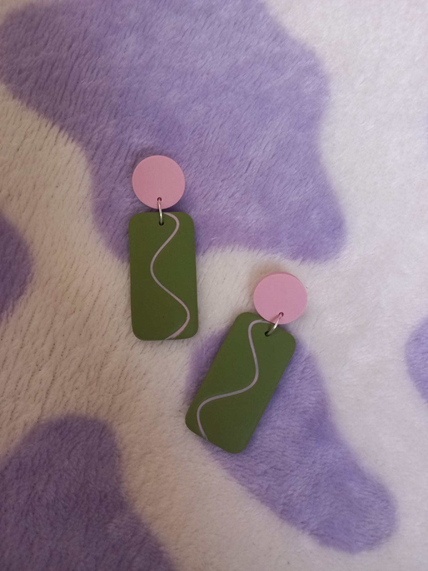 Polymer clay rectangle squiggle earrings