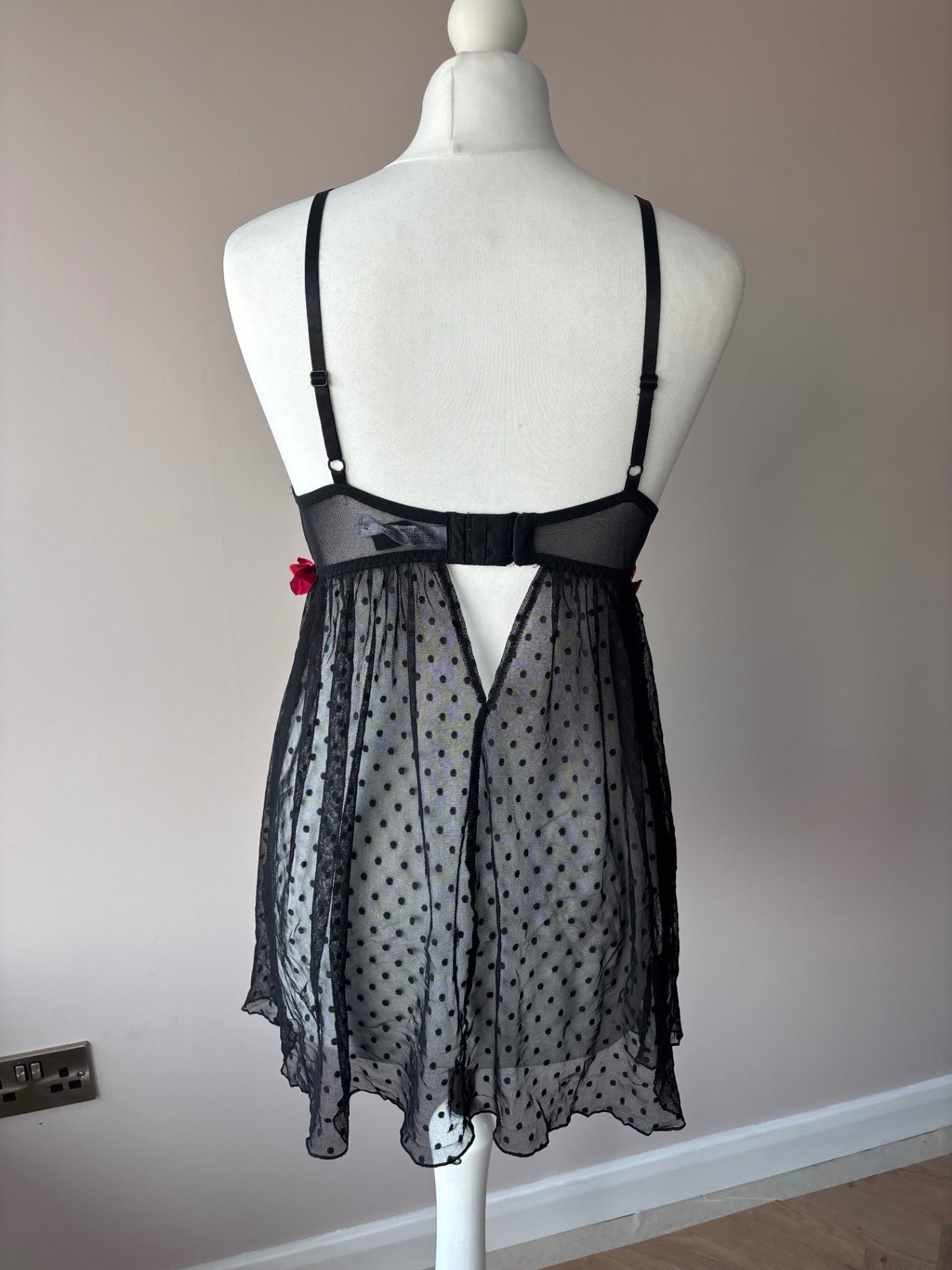 Black mesh polka dot cami top