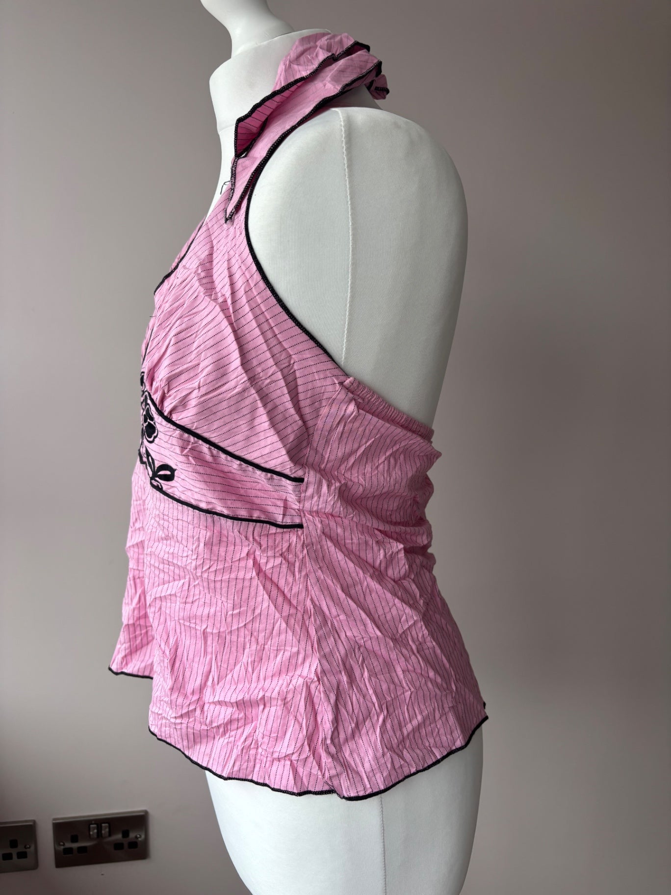 Pink striped halter neck top