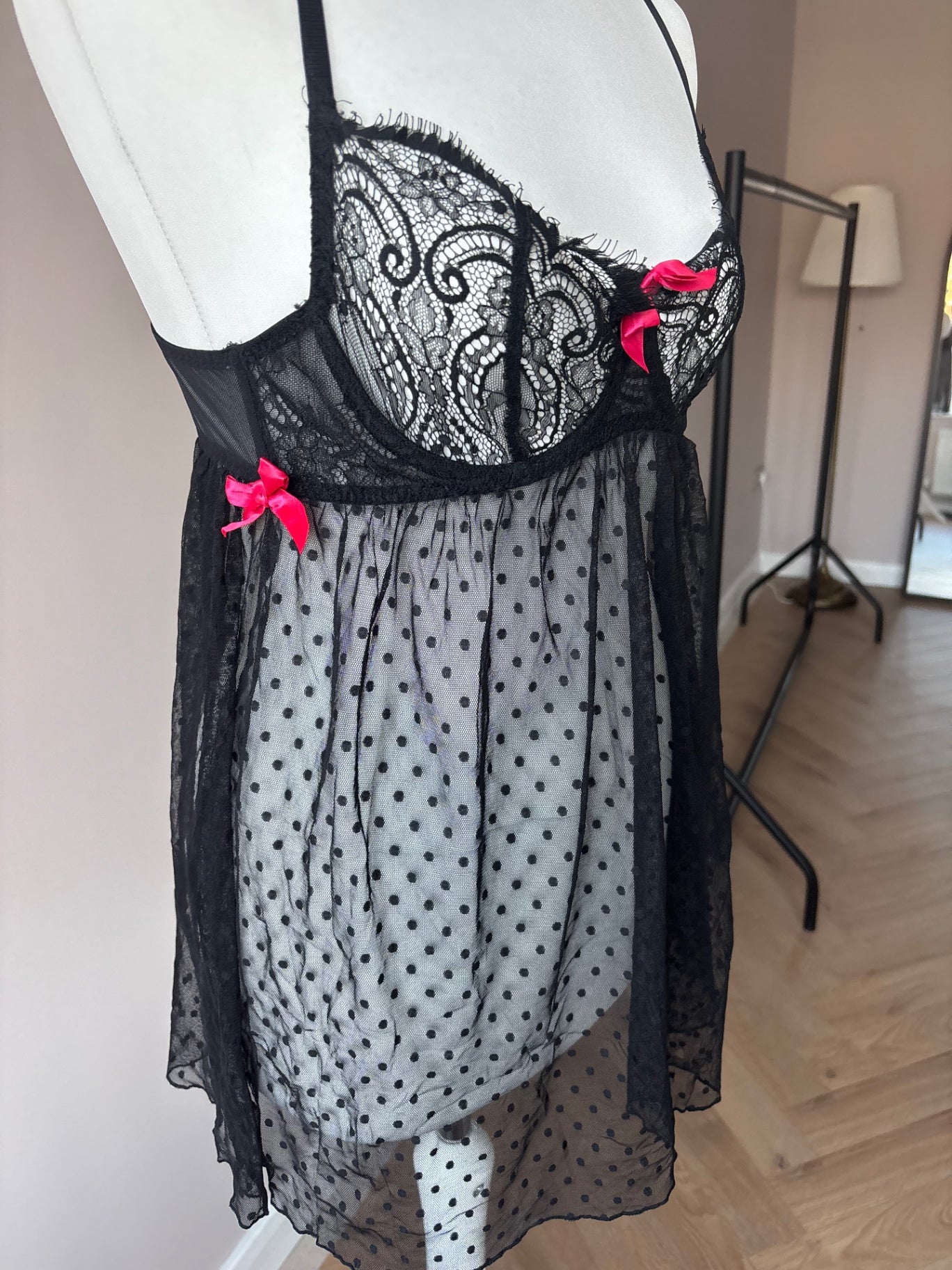 Black mesh polka dot cami top