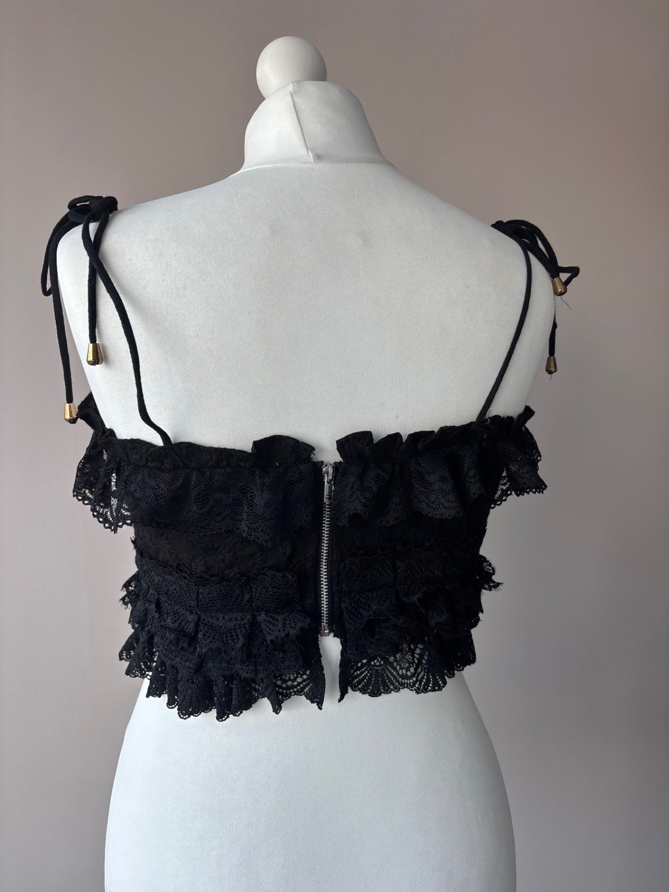Black lace frill crop top