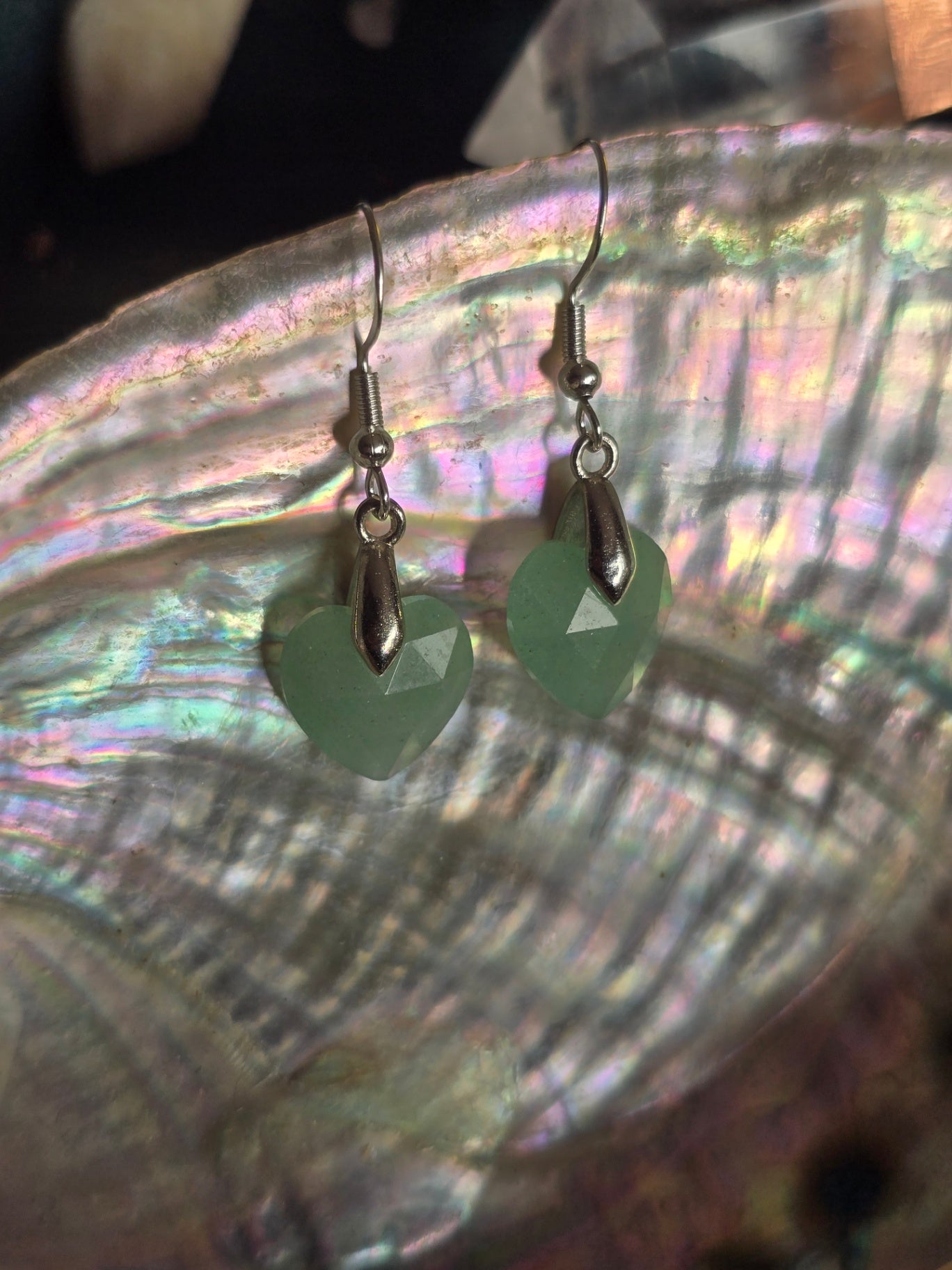 Green aventurine heart earrings
