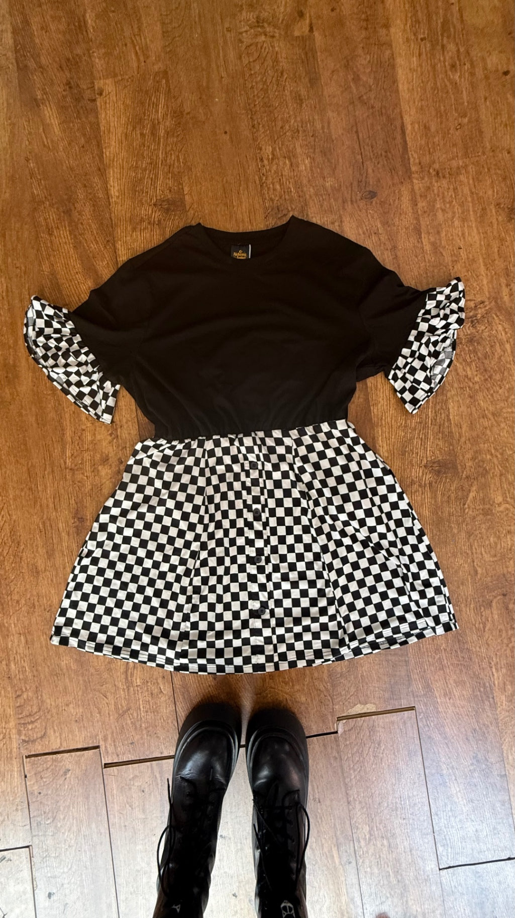 Reworked checkerboard skater dress