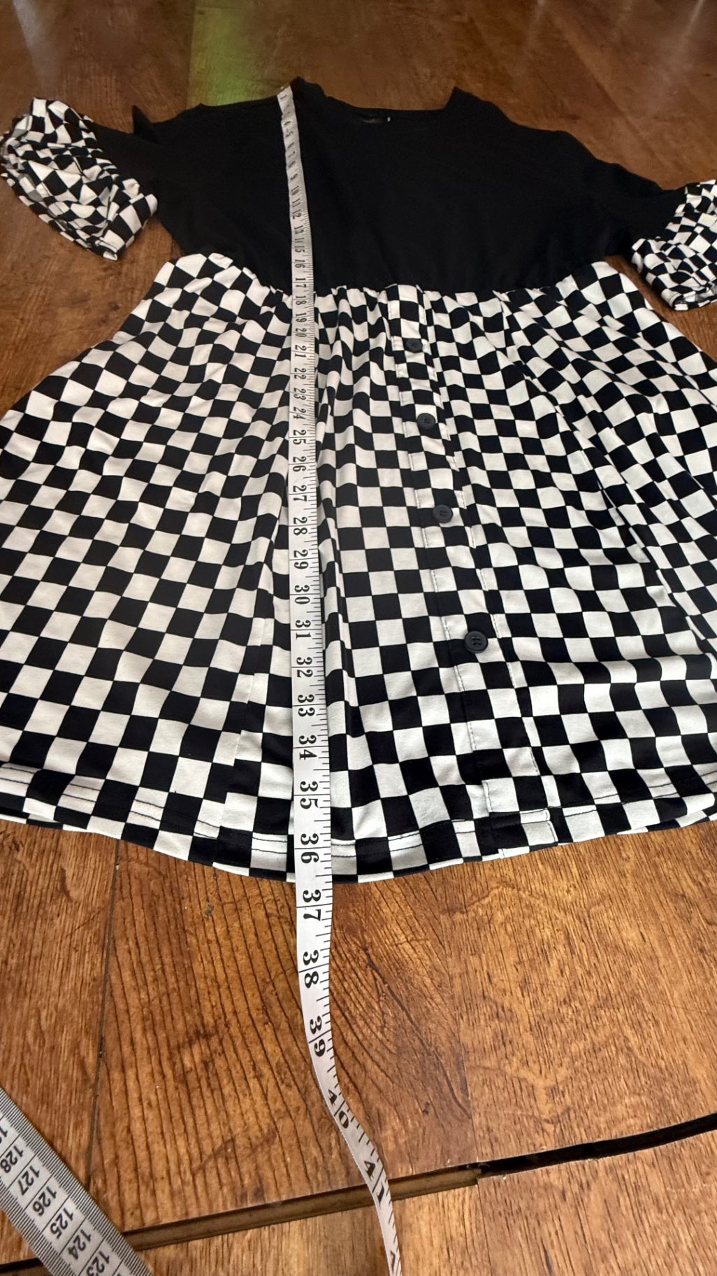 Reworked checkerboard skater dress