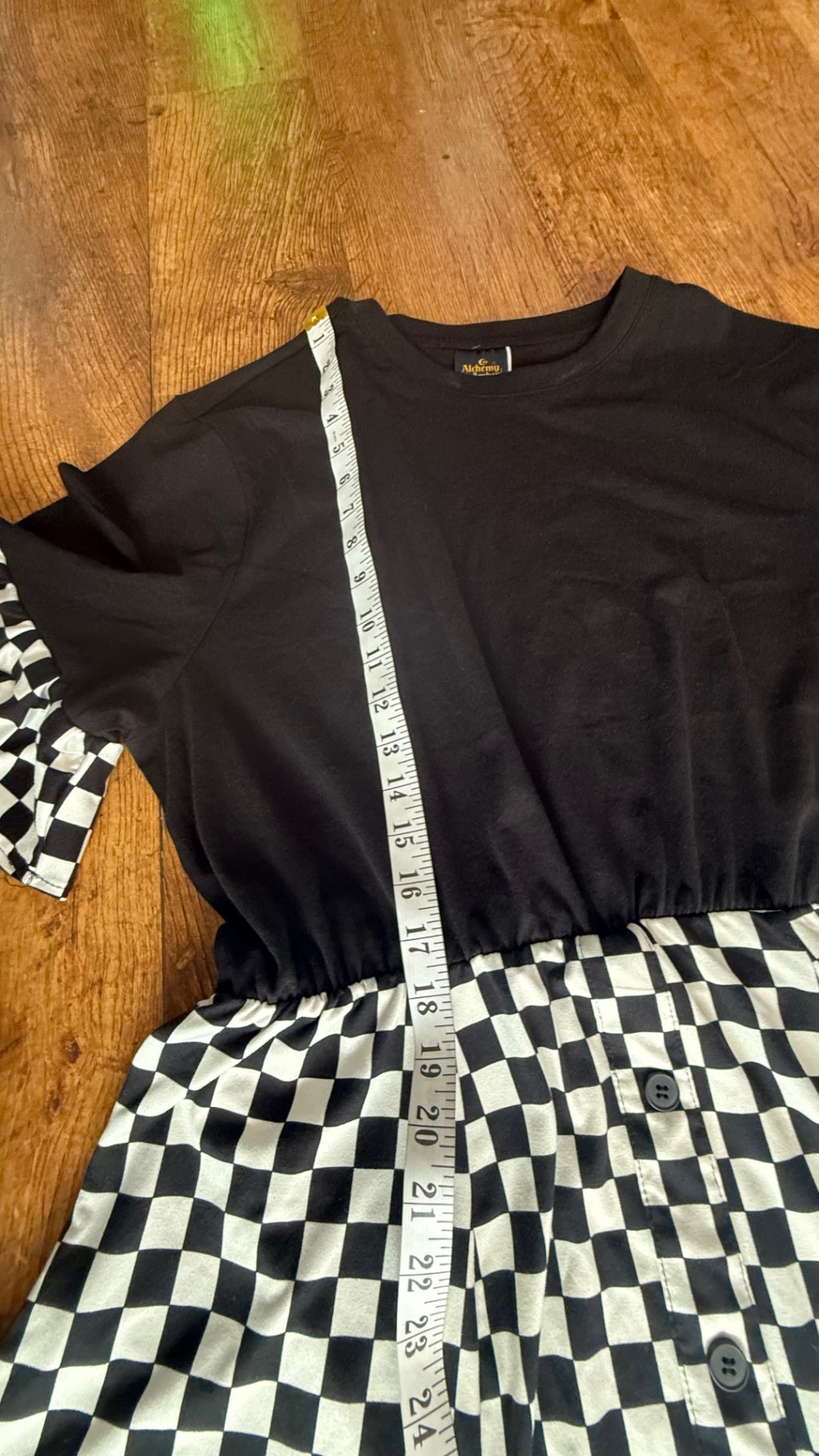 Reworked checkerboard skater dress