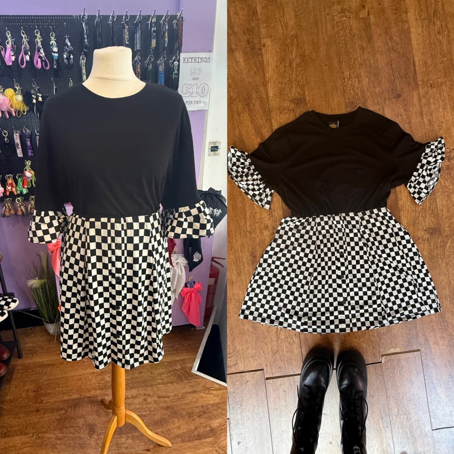Reworked checkerboard skater dress