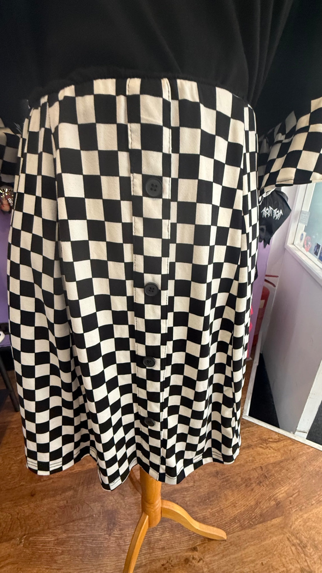 Reworked checkerboard skater dress