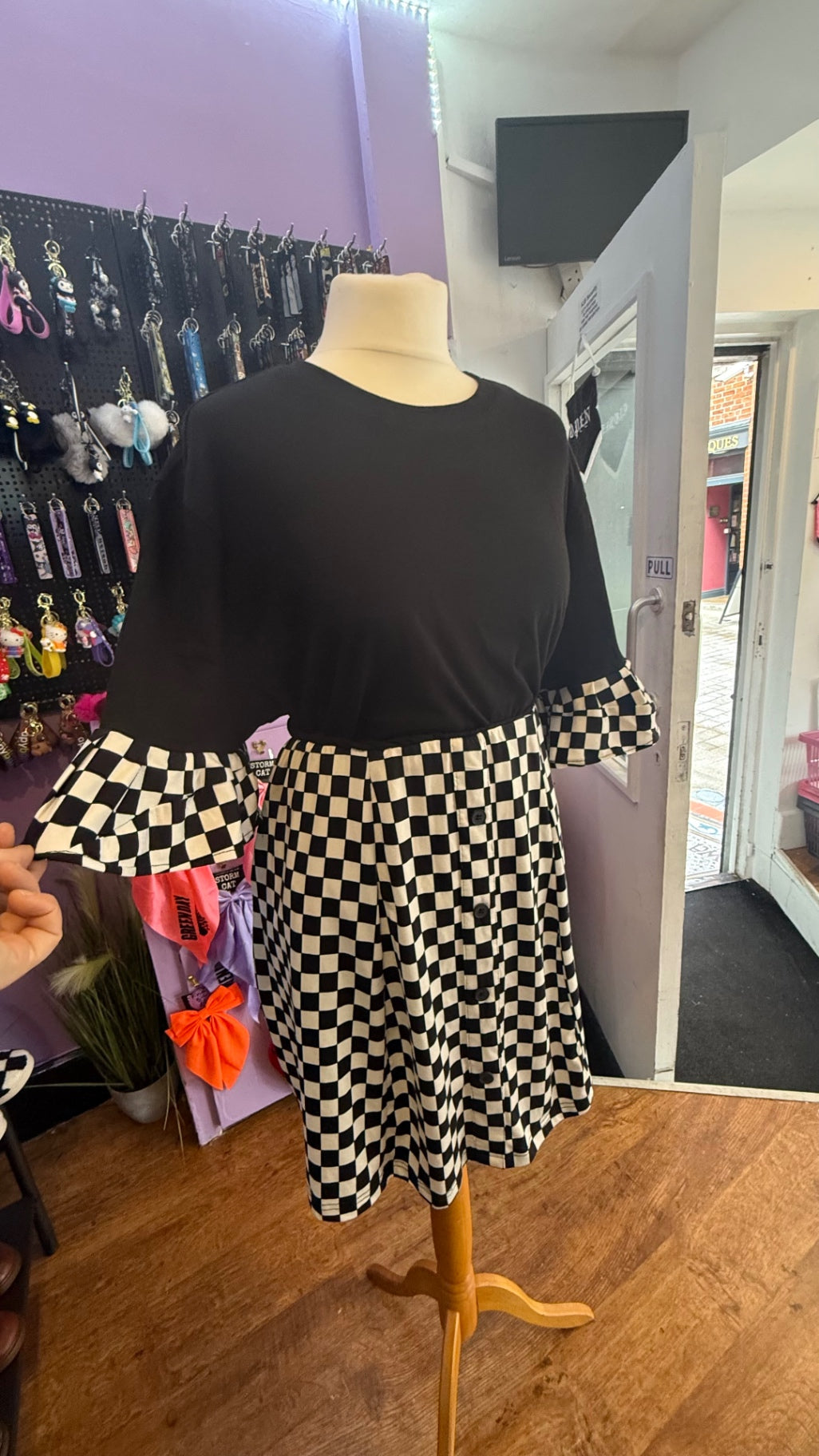 Reworked checkerboard skater dress