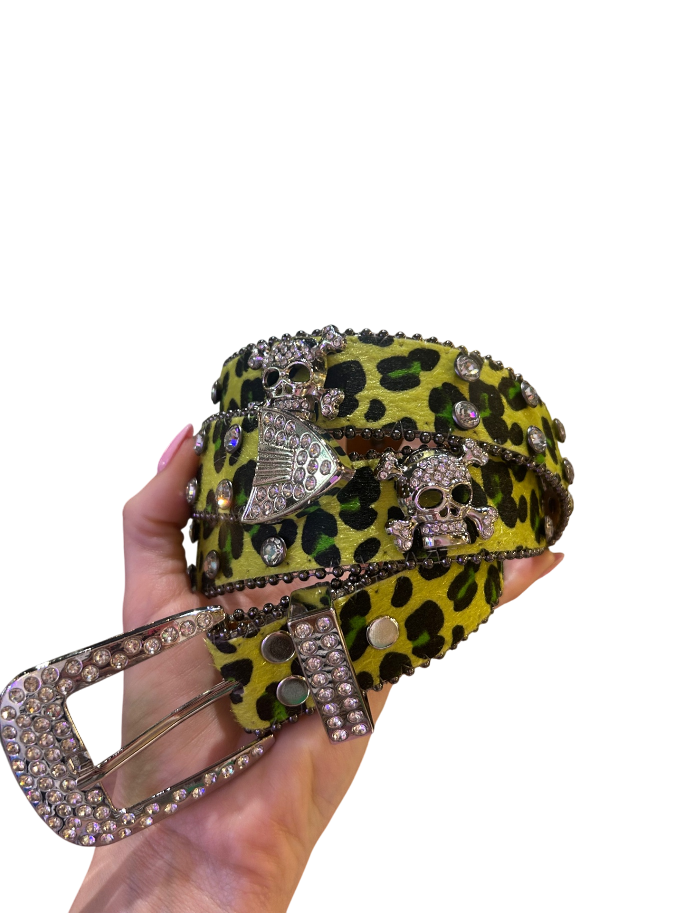 Green Leopard Print Skull & Cross Bones Belt