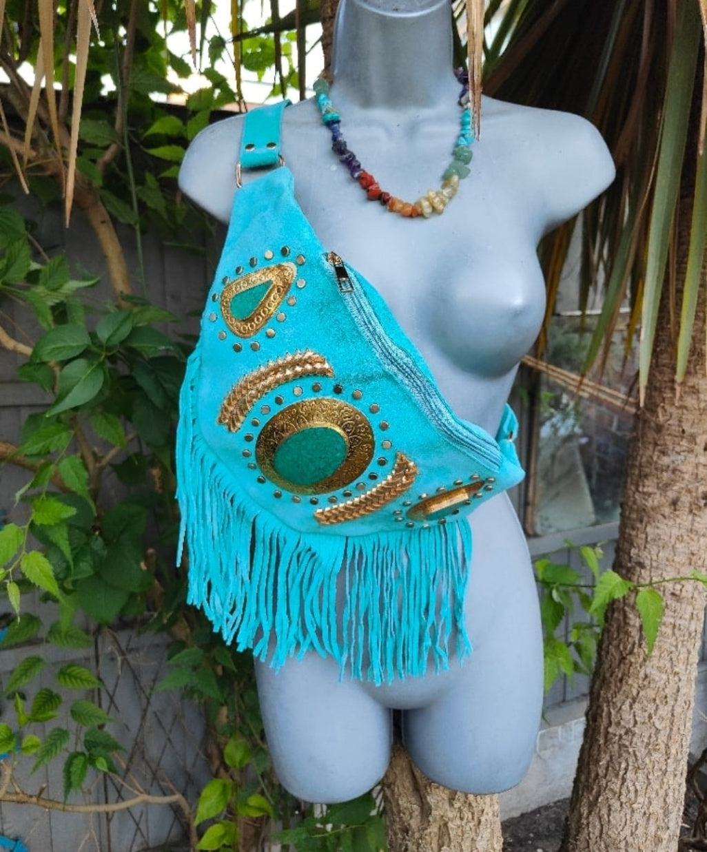 DOLLY Bumbag Suede fringe - Turquoise