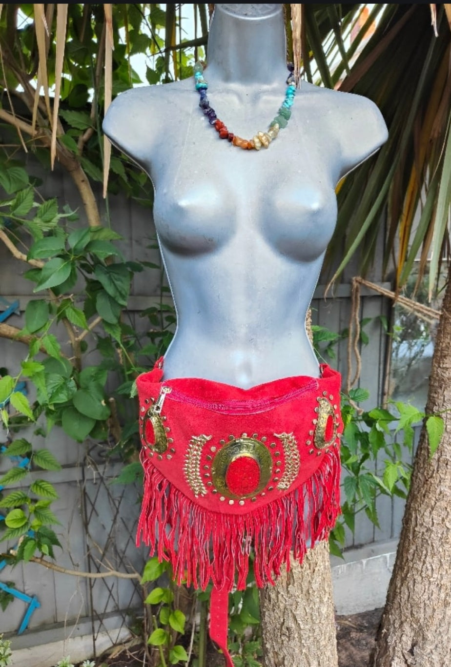 DOLLY Bumbag Suede fringes - Red
