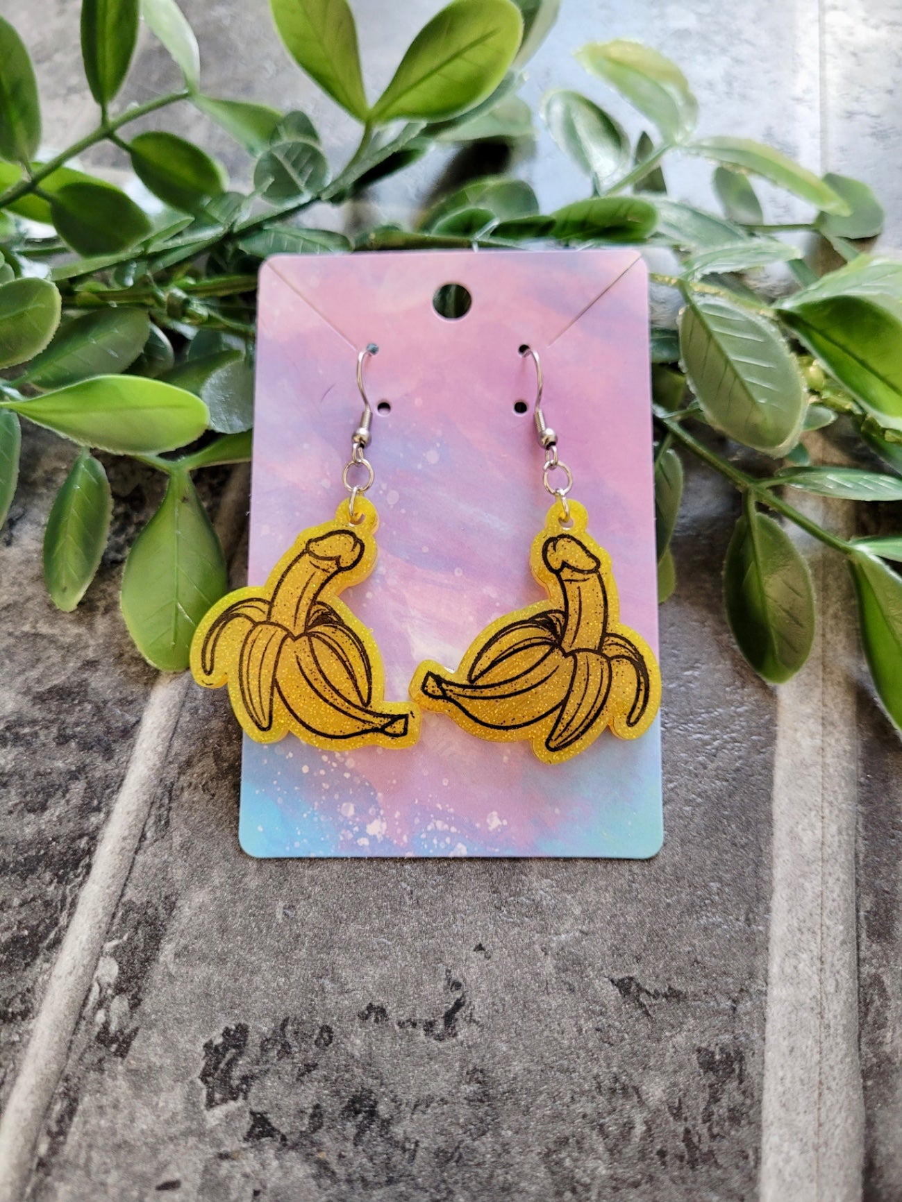 Glitter Banana Penis Earrings – Humorous Resin Jewellery