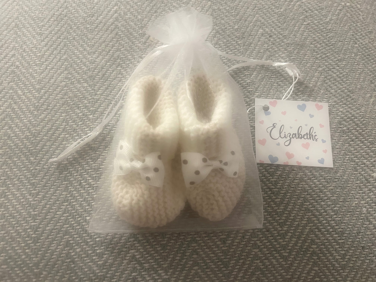 Handmade Booties - Cream & White With Bow