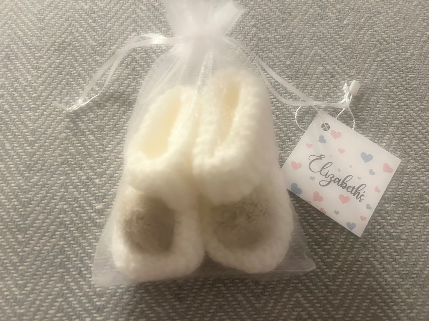 Handmade Cream With Beige Pom Baby Booties