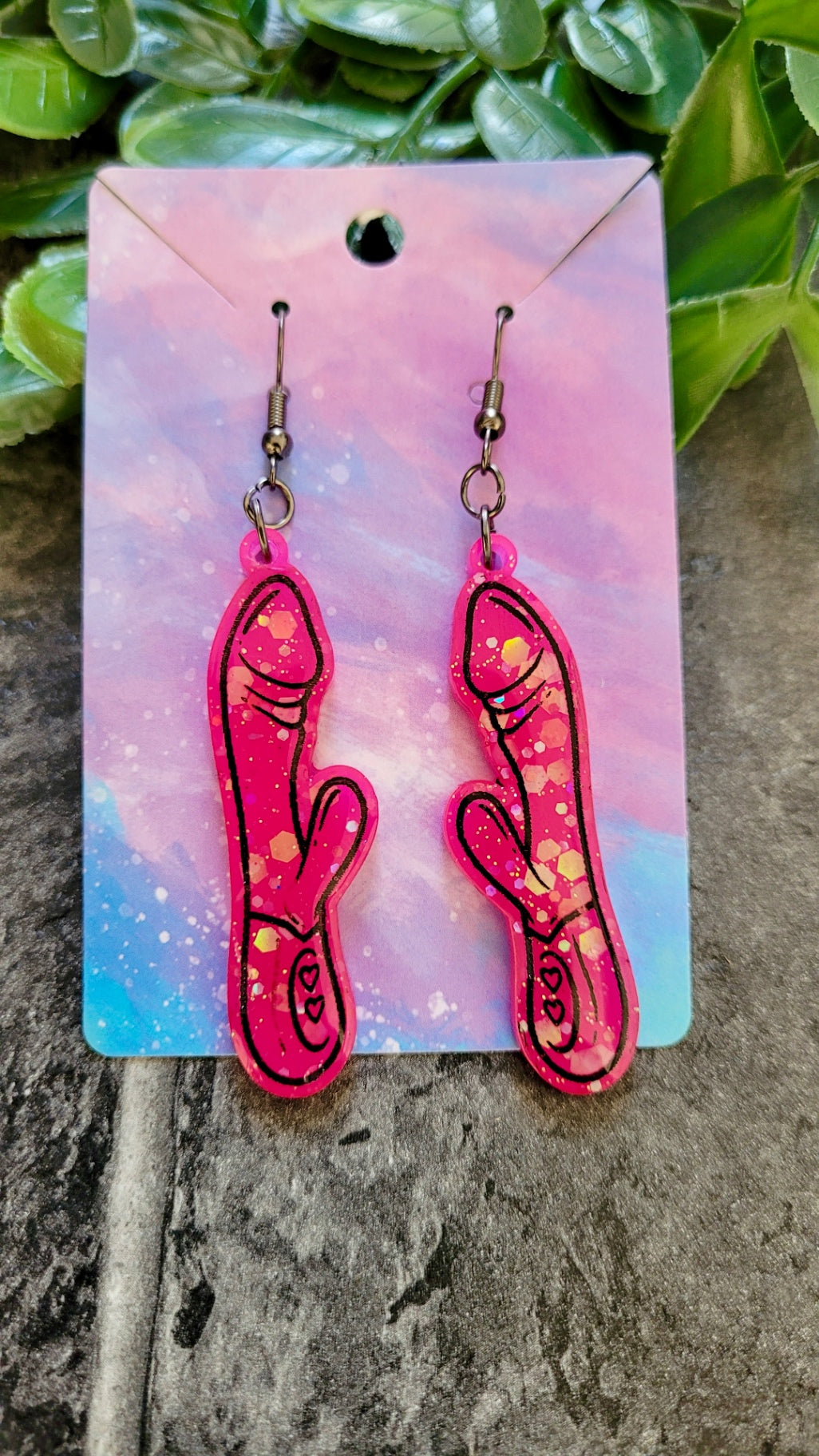 Bold Pink Vibrator Earrings – Chunky Glitter